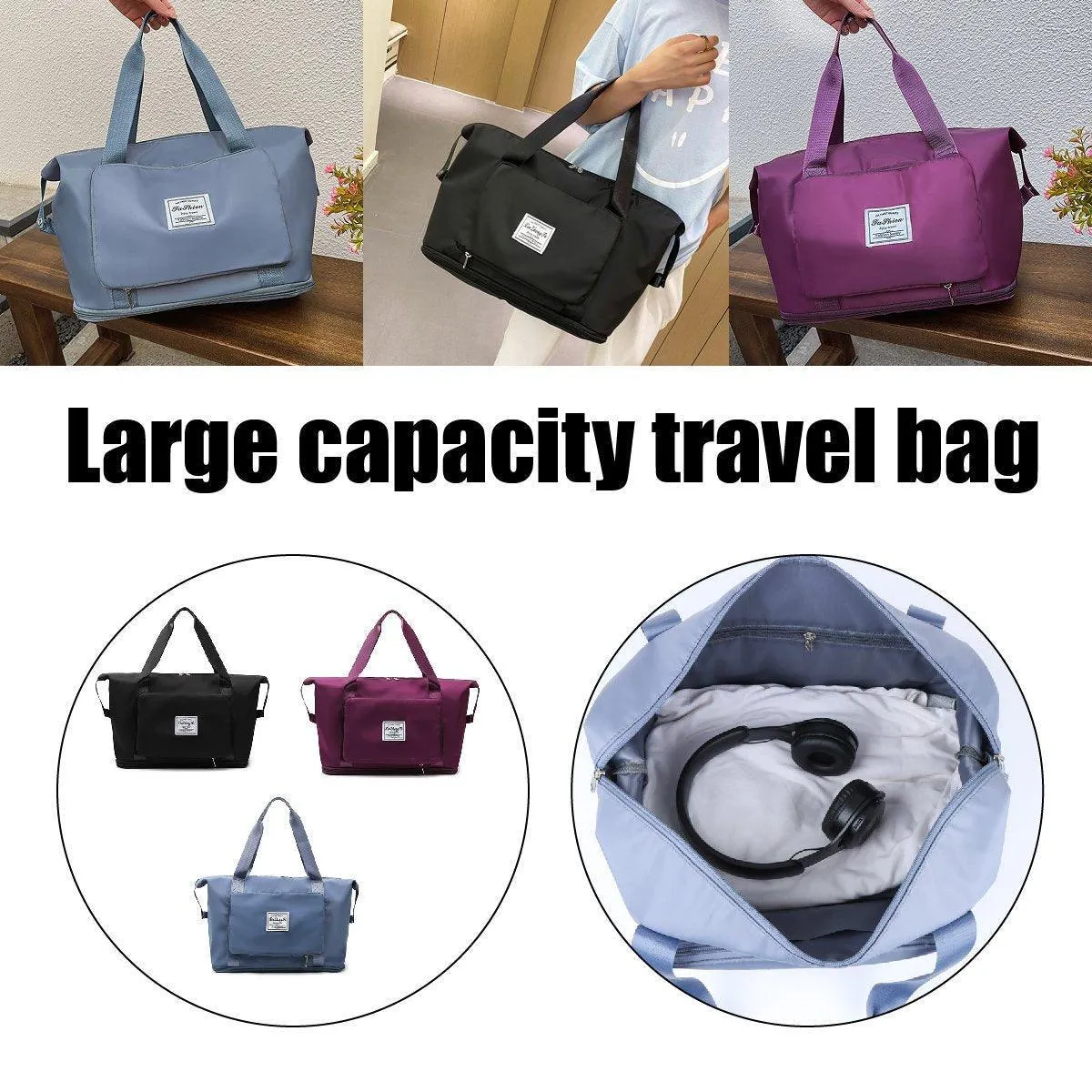Large Capacity Travel Bag Foldable Luggage Tote Lightweight Storage Duffel Bag