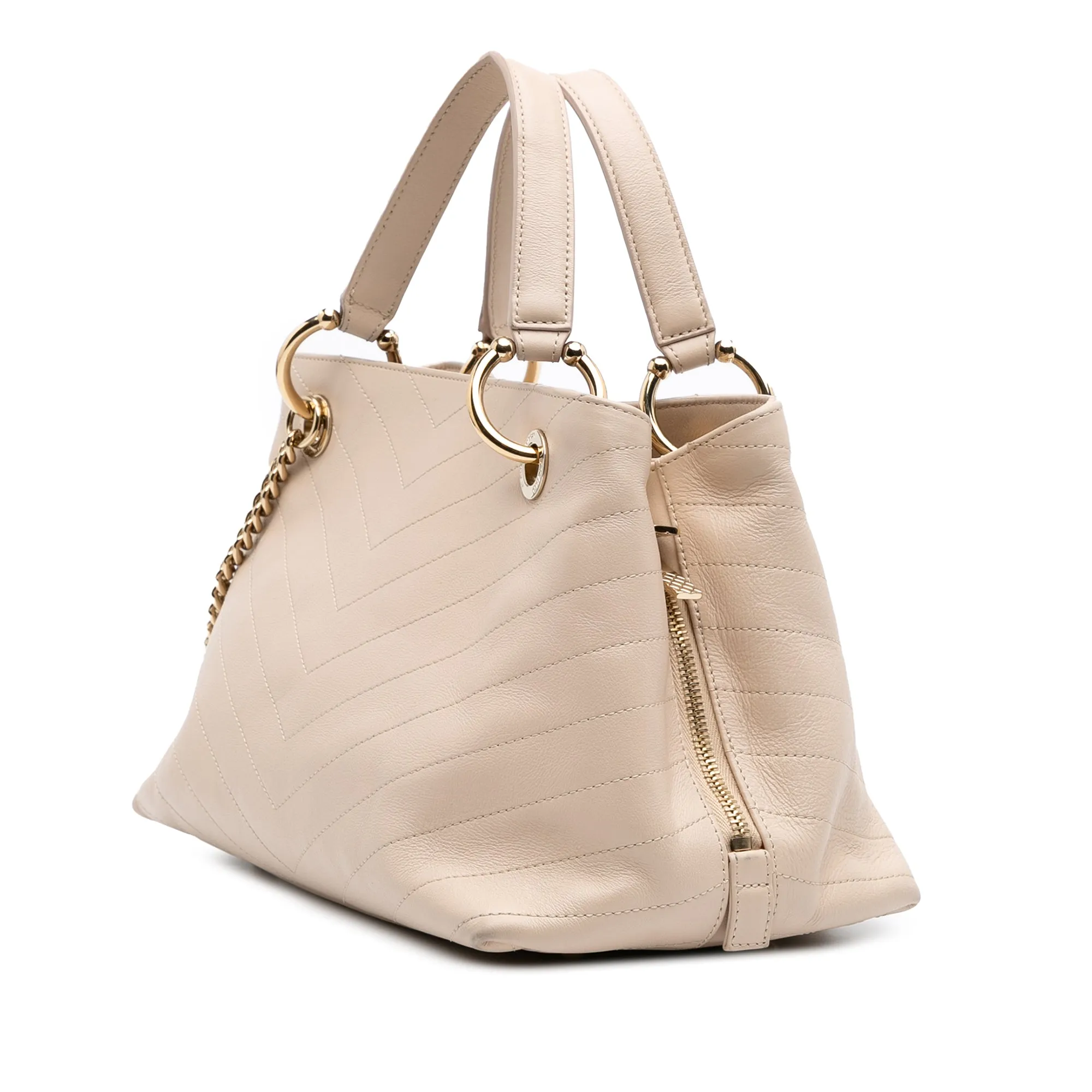 Large CC Chevron Calfskin Stitched Shopping Tote