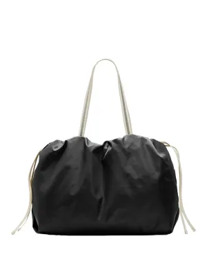 Large Monili Drawstring Nylon Tote Bag in Black