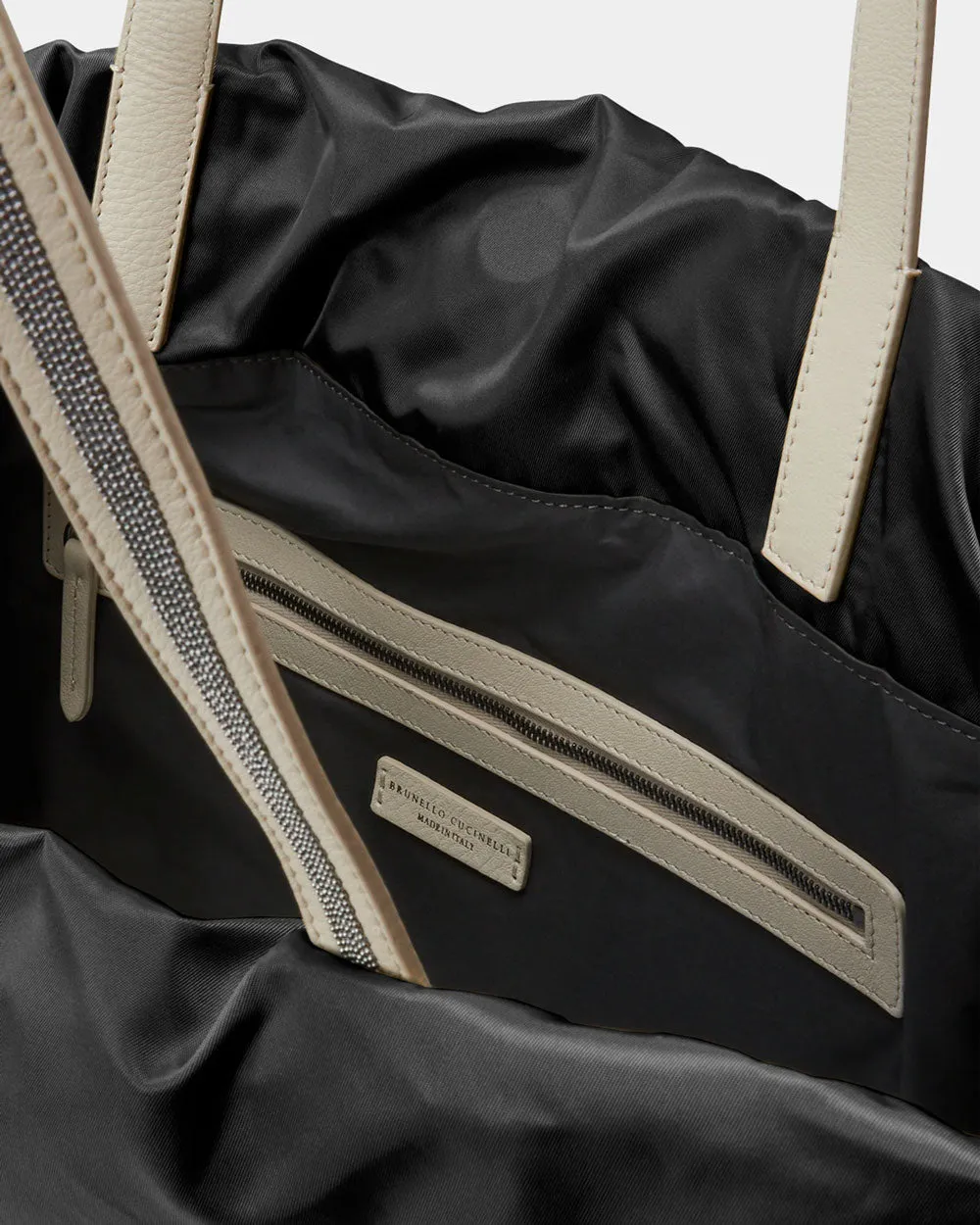 Large Monili Drawstring Nylon Tote Bag in Black
