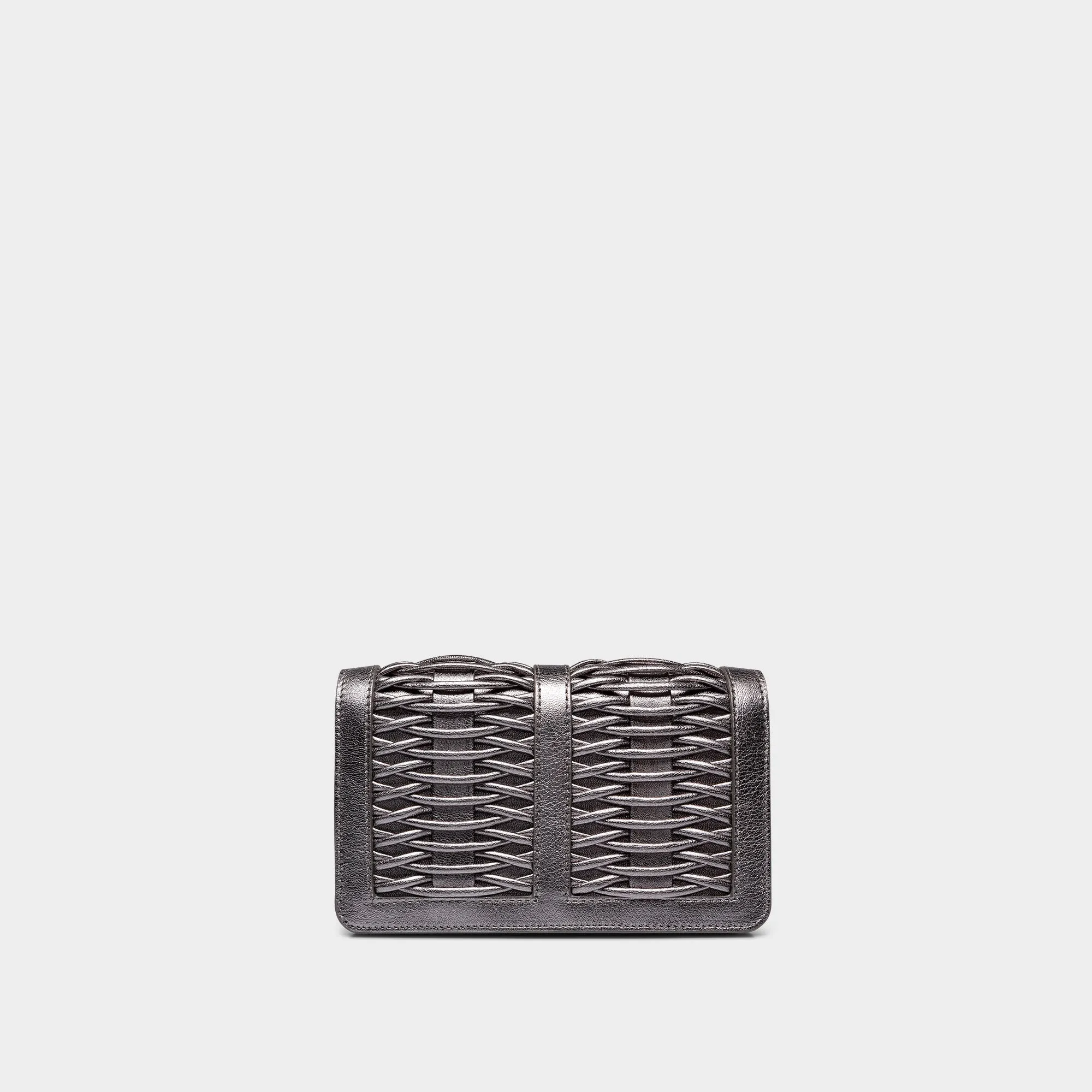 Lea pewter metallic braided clutch
