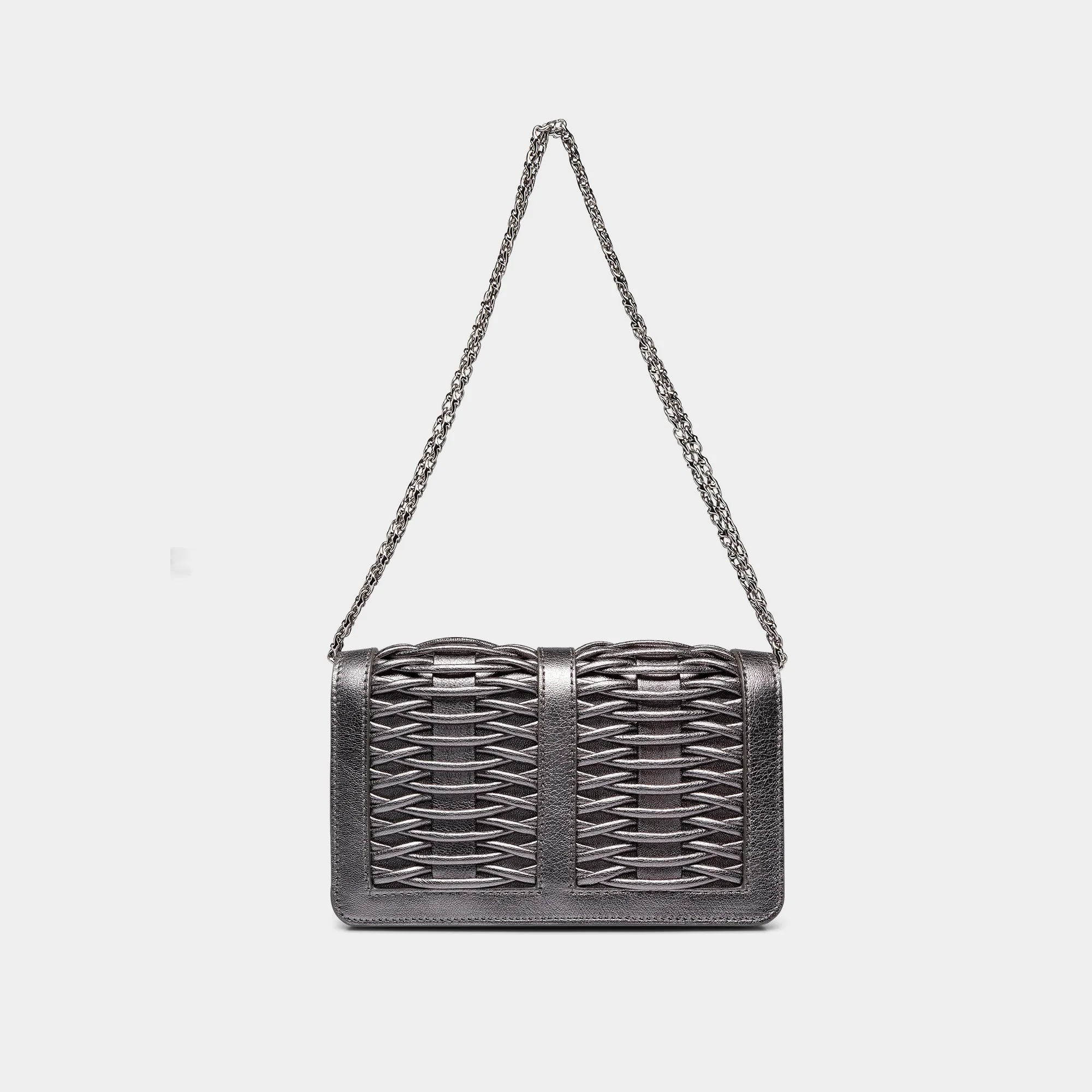 Lea pewter metallic braided clutch