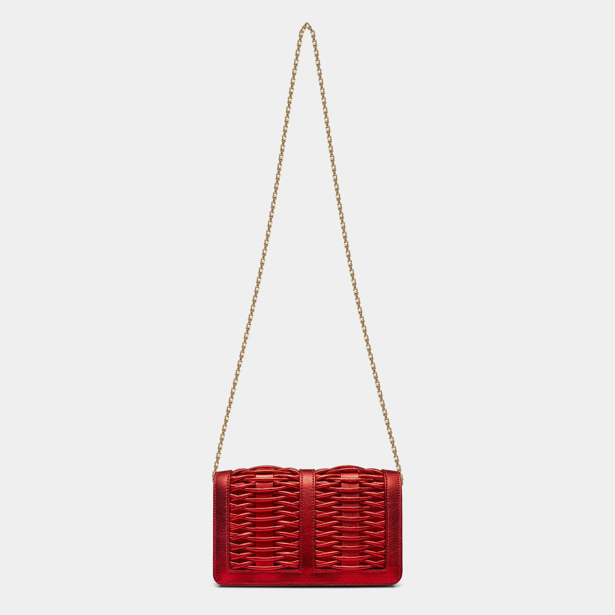 Lea red metallic braided clutch