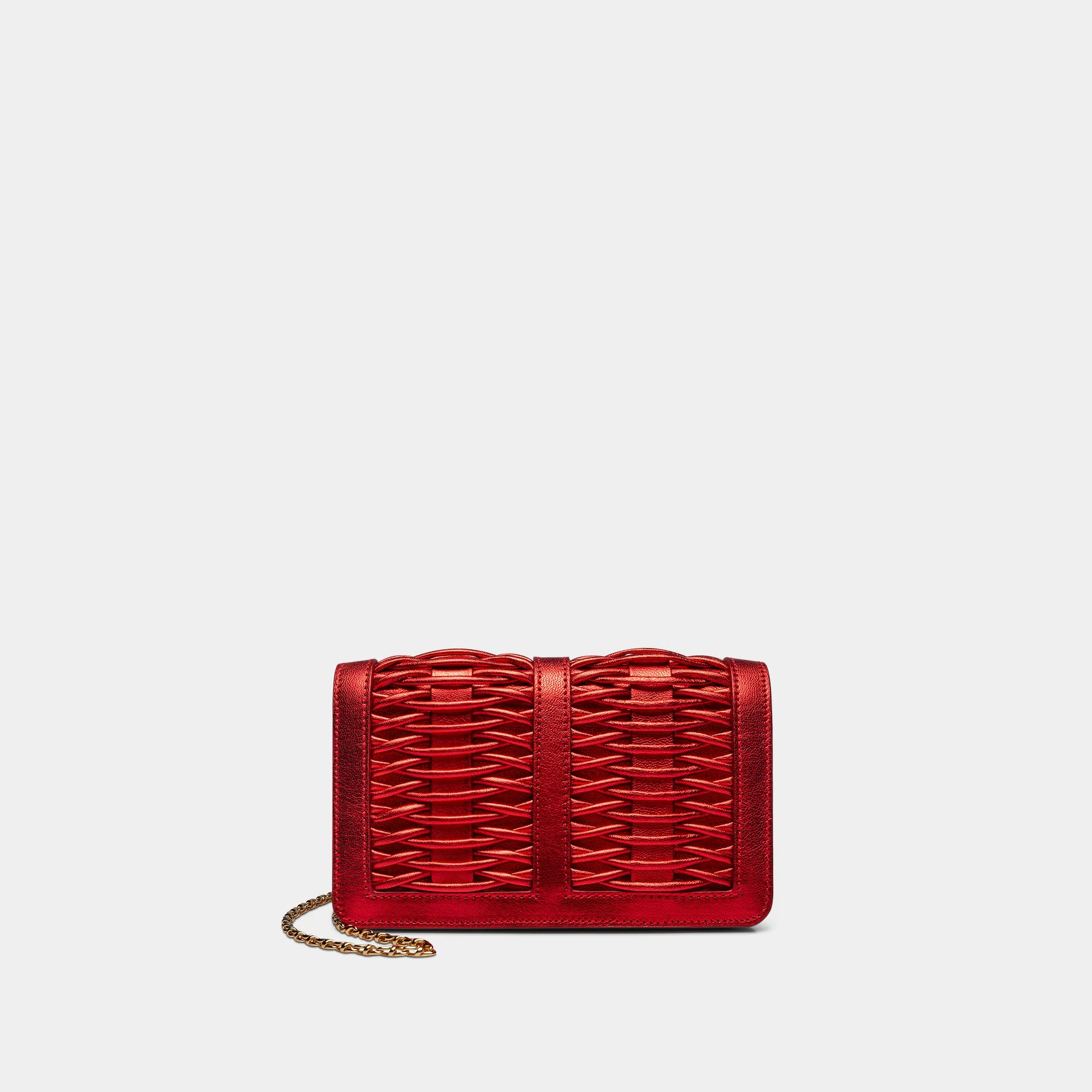 Lea red metallic braided clutch