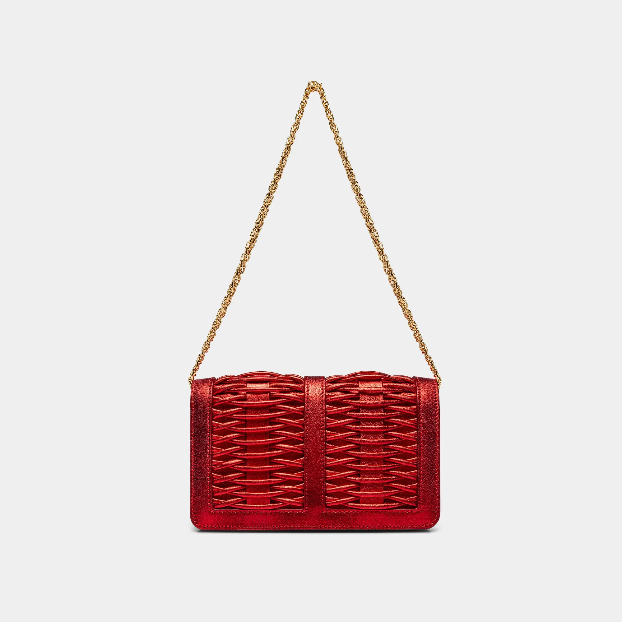 Lea red metallic braided clutch