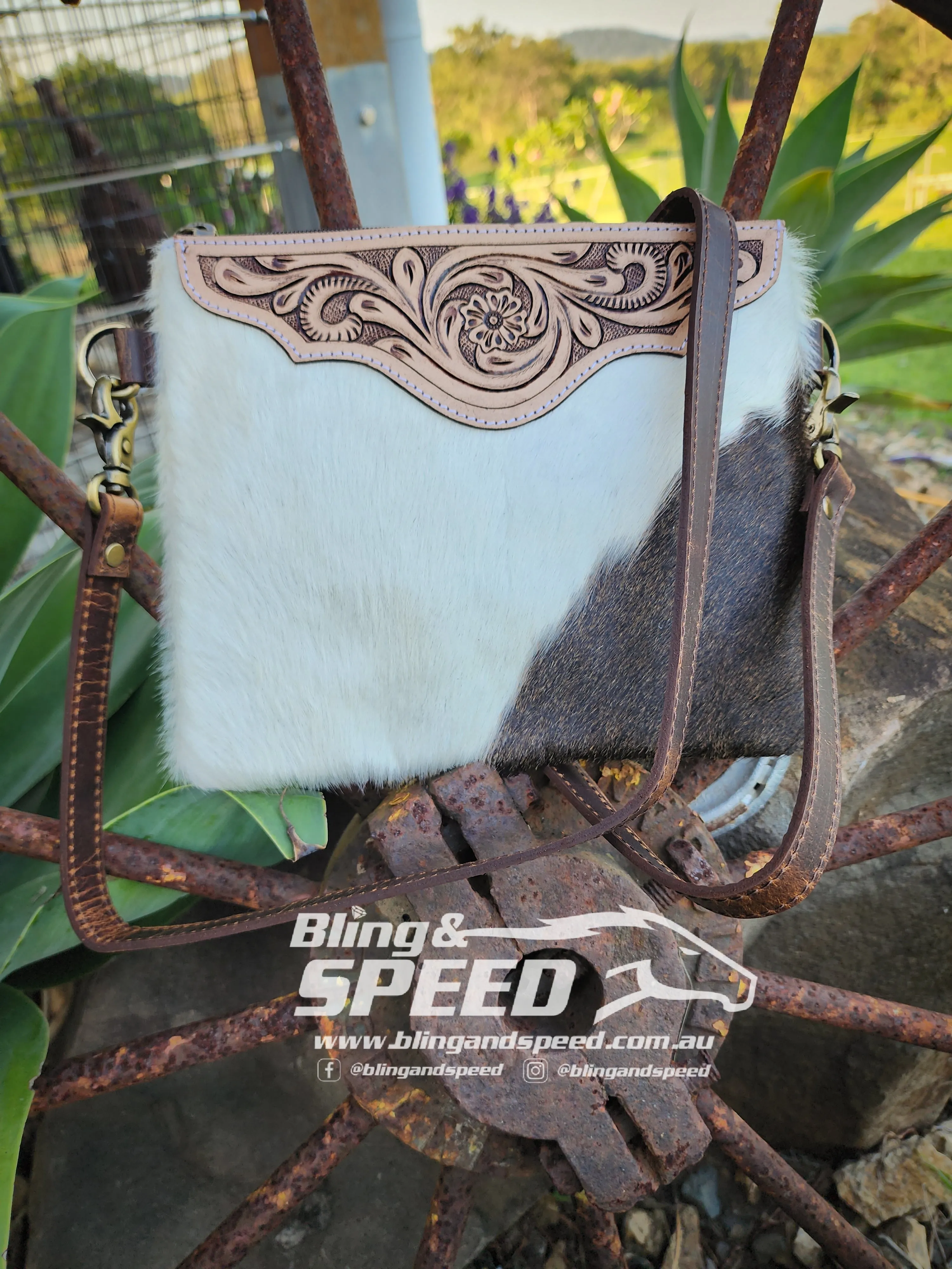 Leather and Cowhide Crossbody Bag - Brown