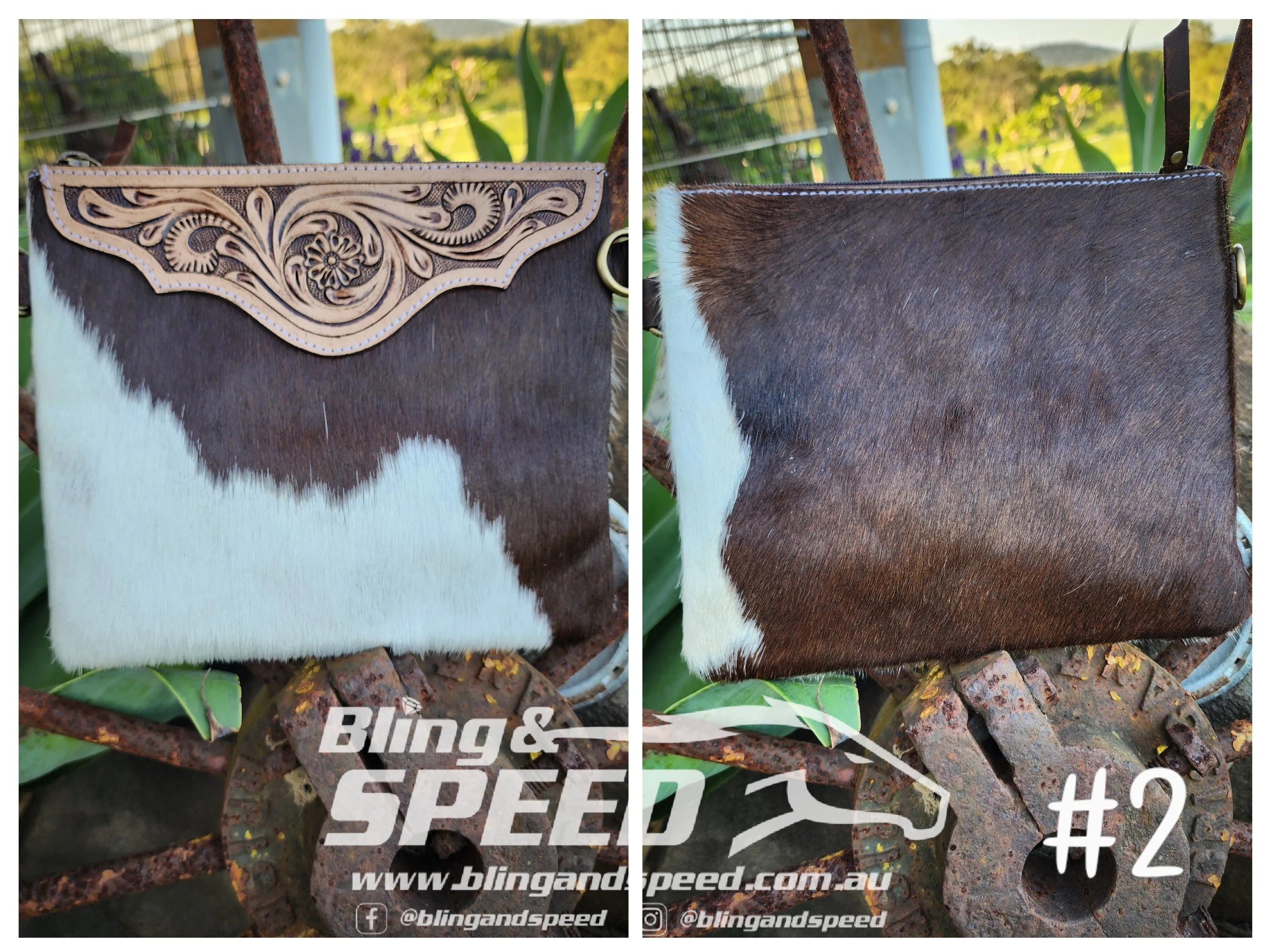 Leather and Cowhide Crossbody Bag - Brown