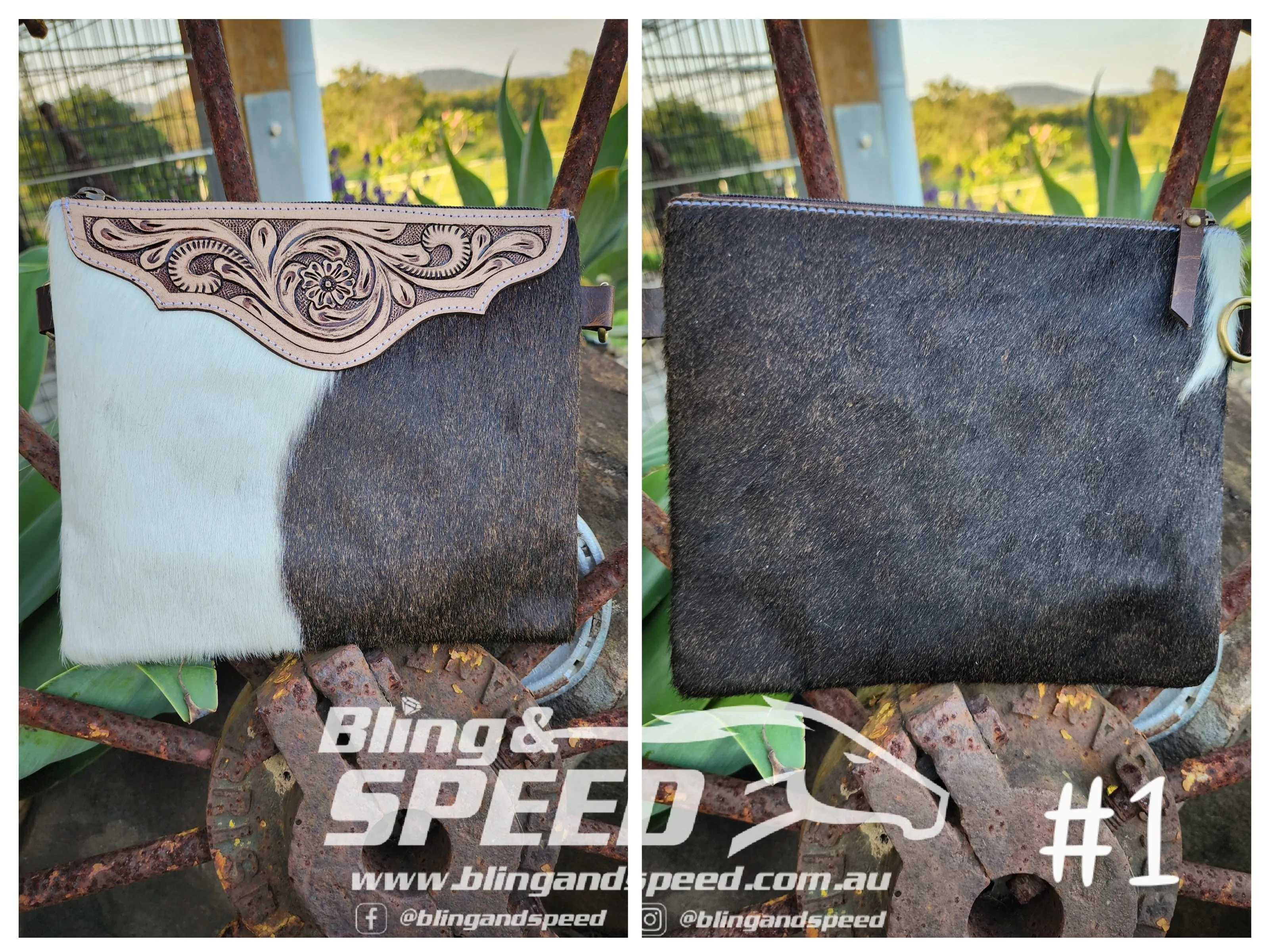 Leather and Cowhide Crossbody Bag - Brown
