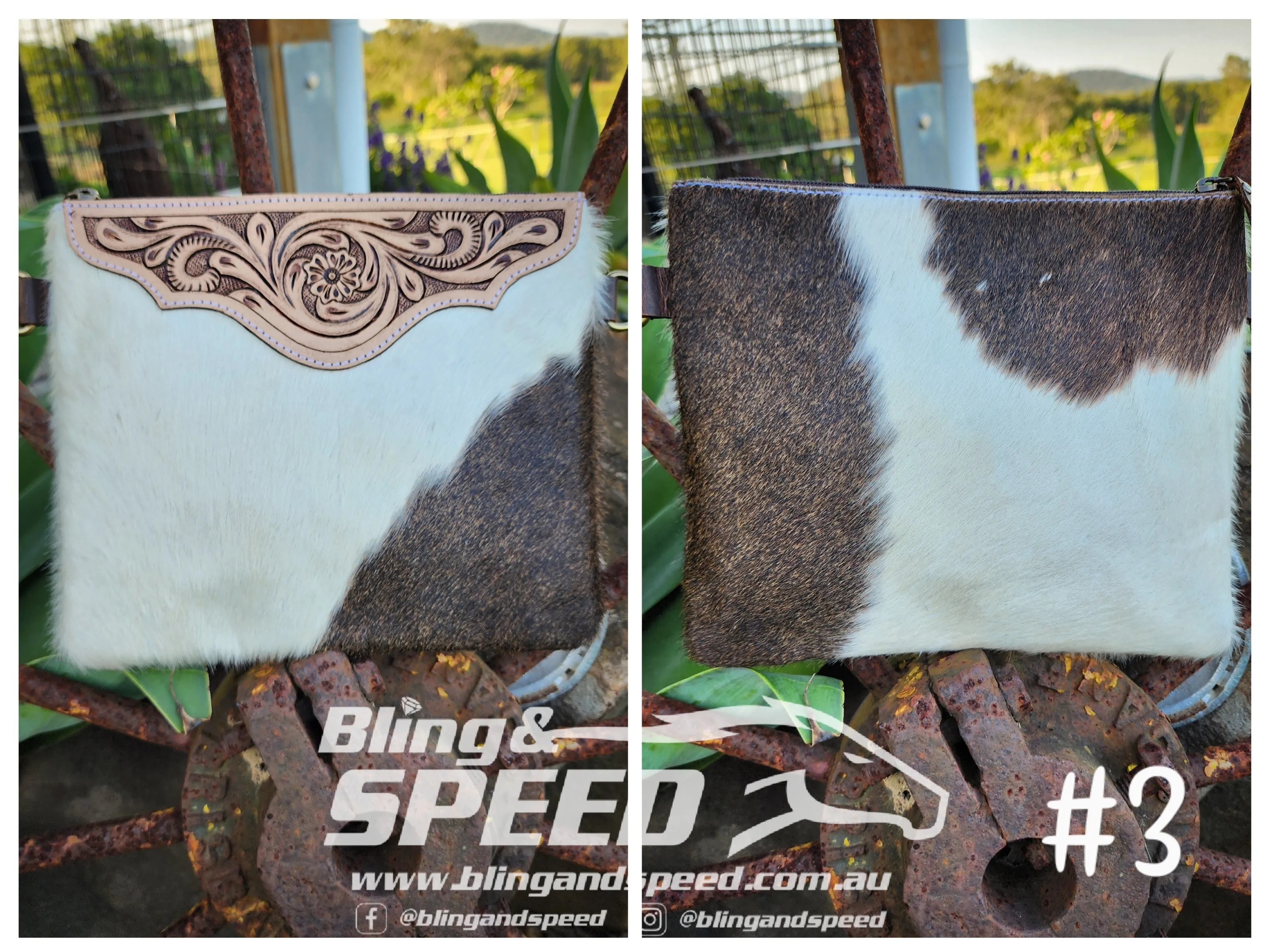 Leather and Cowhide Crossbody Bag - Brown