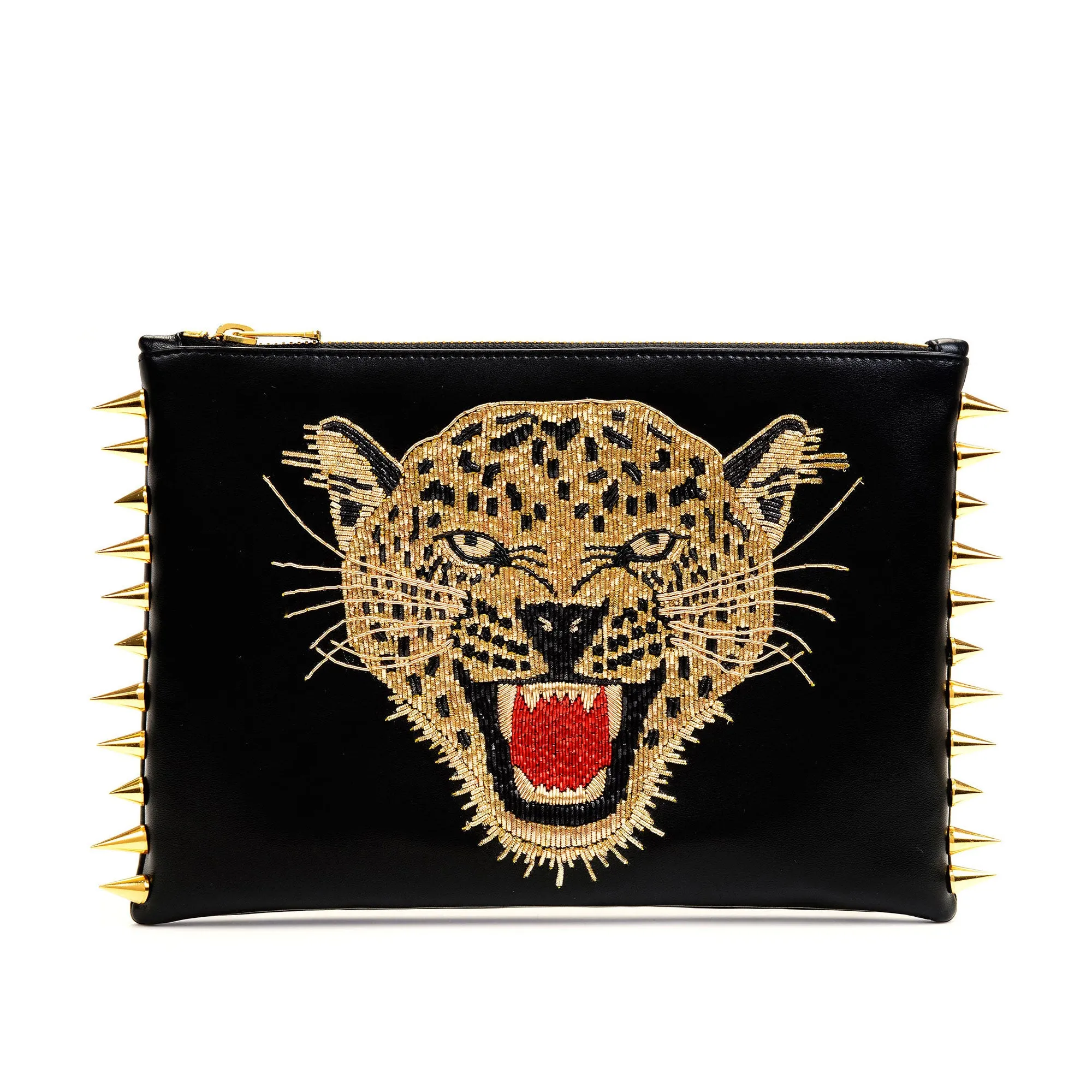 LEOPARD EMBROIDERED CLUTCH BAG(GOLD)