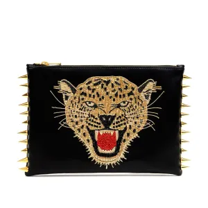 LEOPARD EMBROIDERED CLUTCH BAG(GOLD)