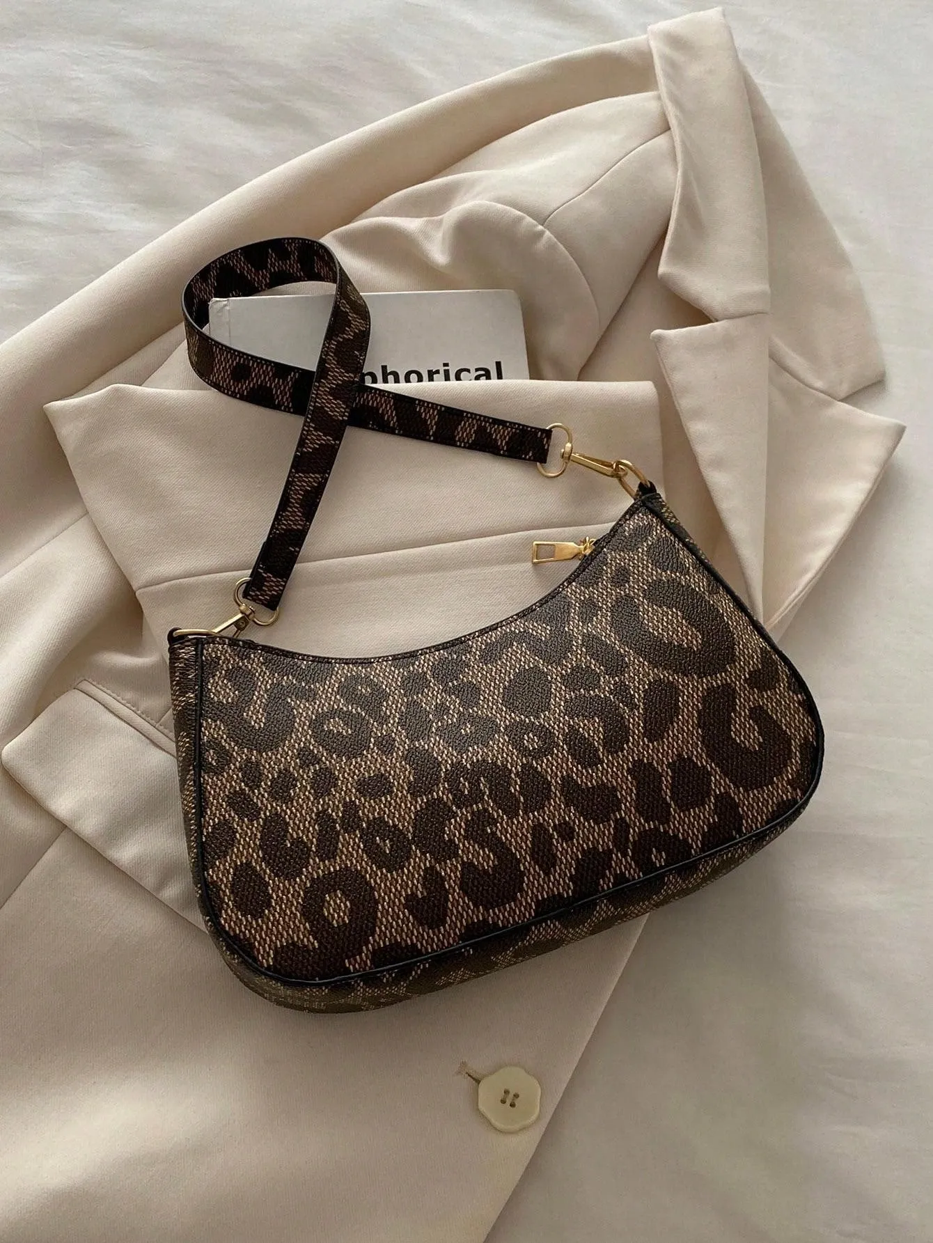 Leopard Print Casual Baguette Bag