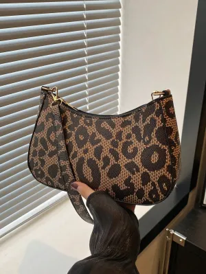Leopard Print Casual Baguette Bag