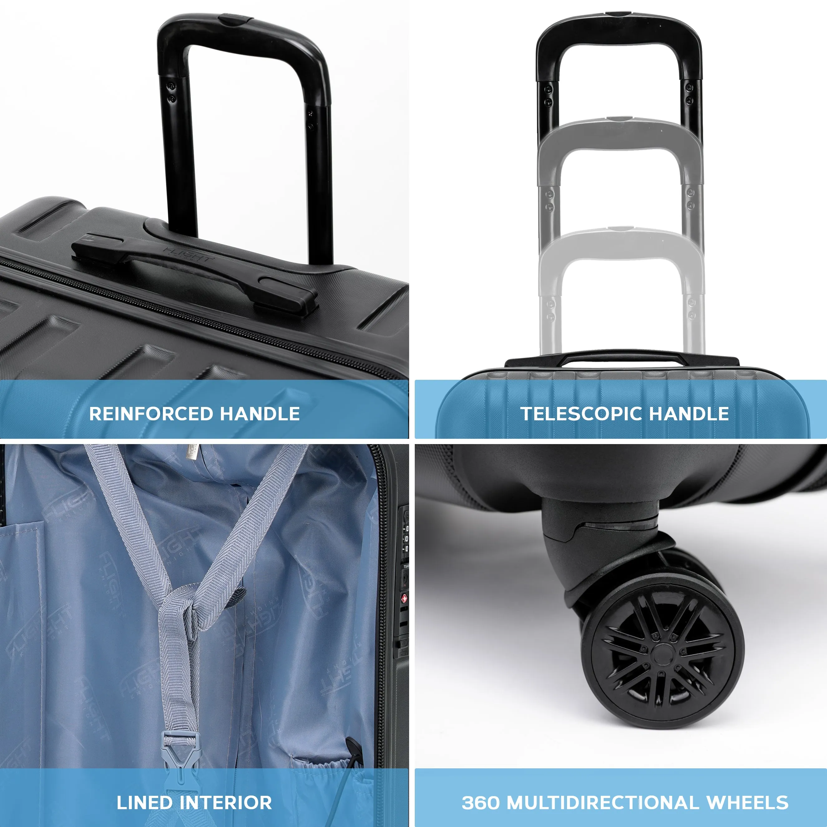 Lightweight Carry On Suitcase TSA Lock USB Port 8 Wheels For Over 100 Airlines