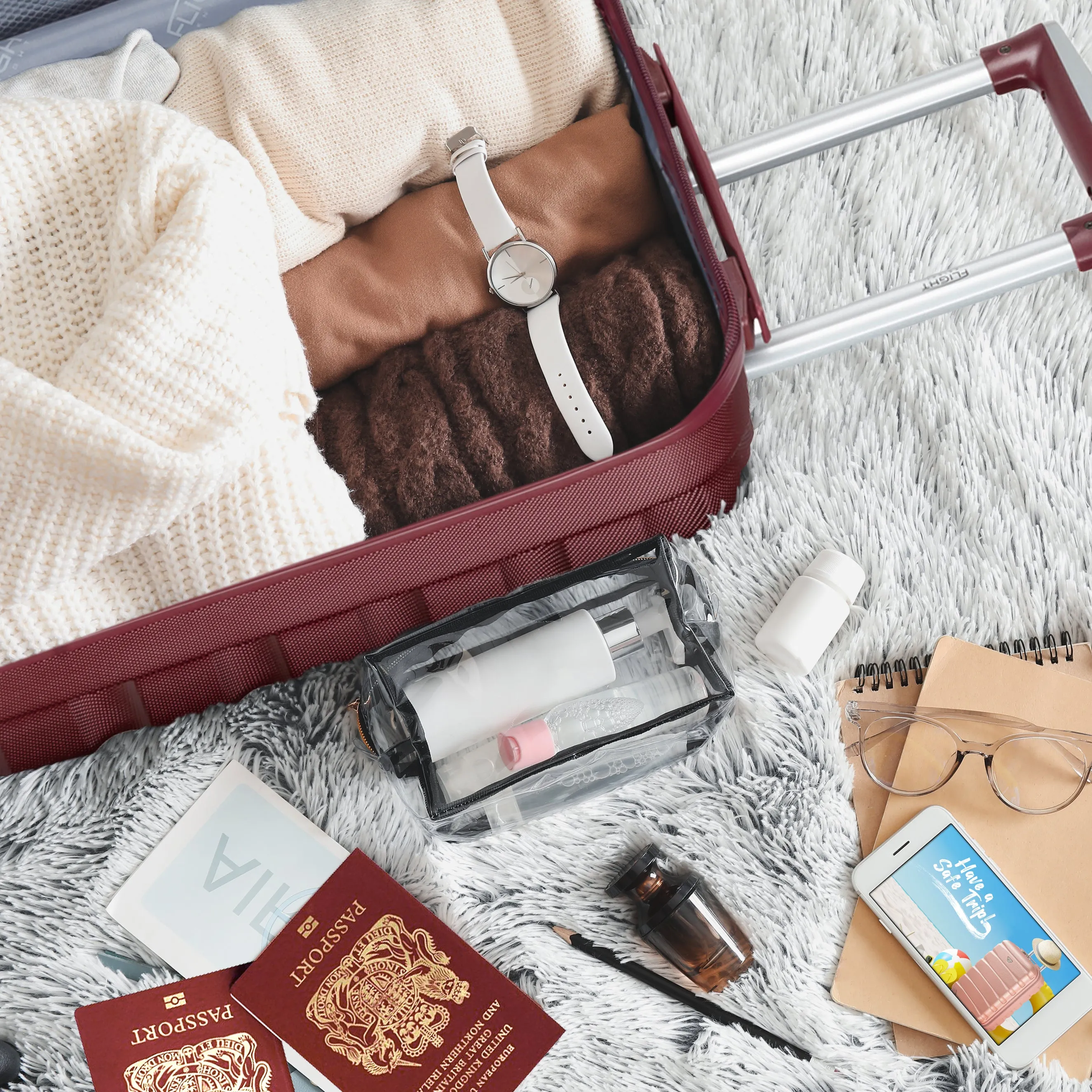 Lightweight Set of 2 Cabin Cases   Check In Bag Hard Case Luggage Ryanair