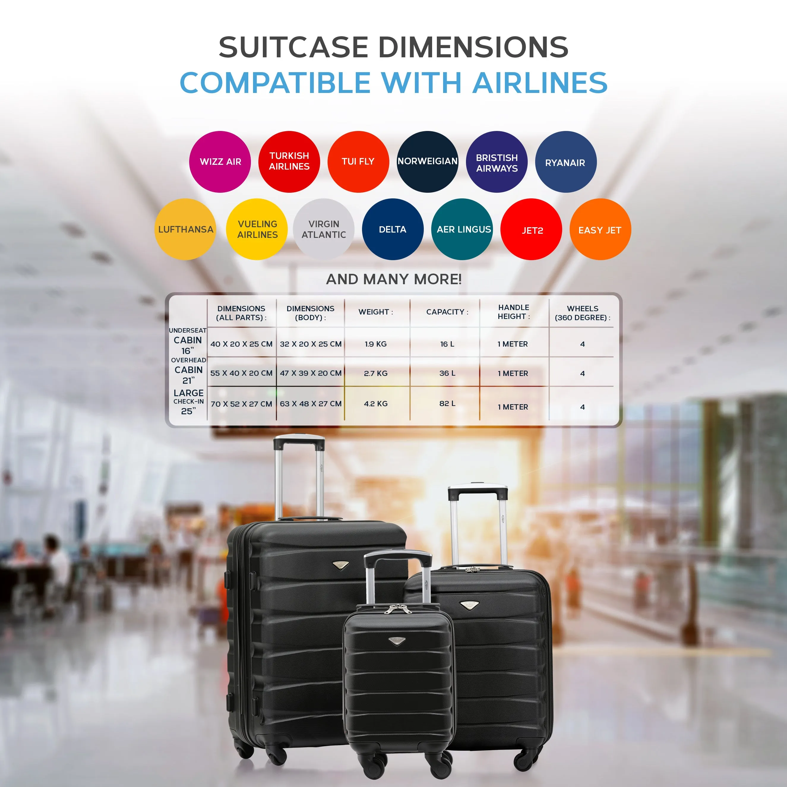 Lightweight Set of 2 Cabin Cases   Check In Bag Hard Case Luggage Ryanair