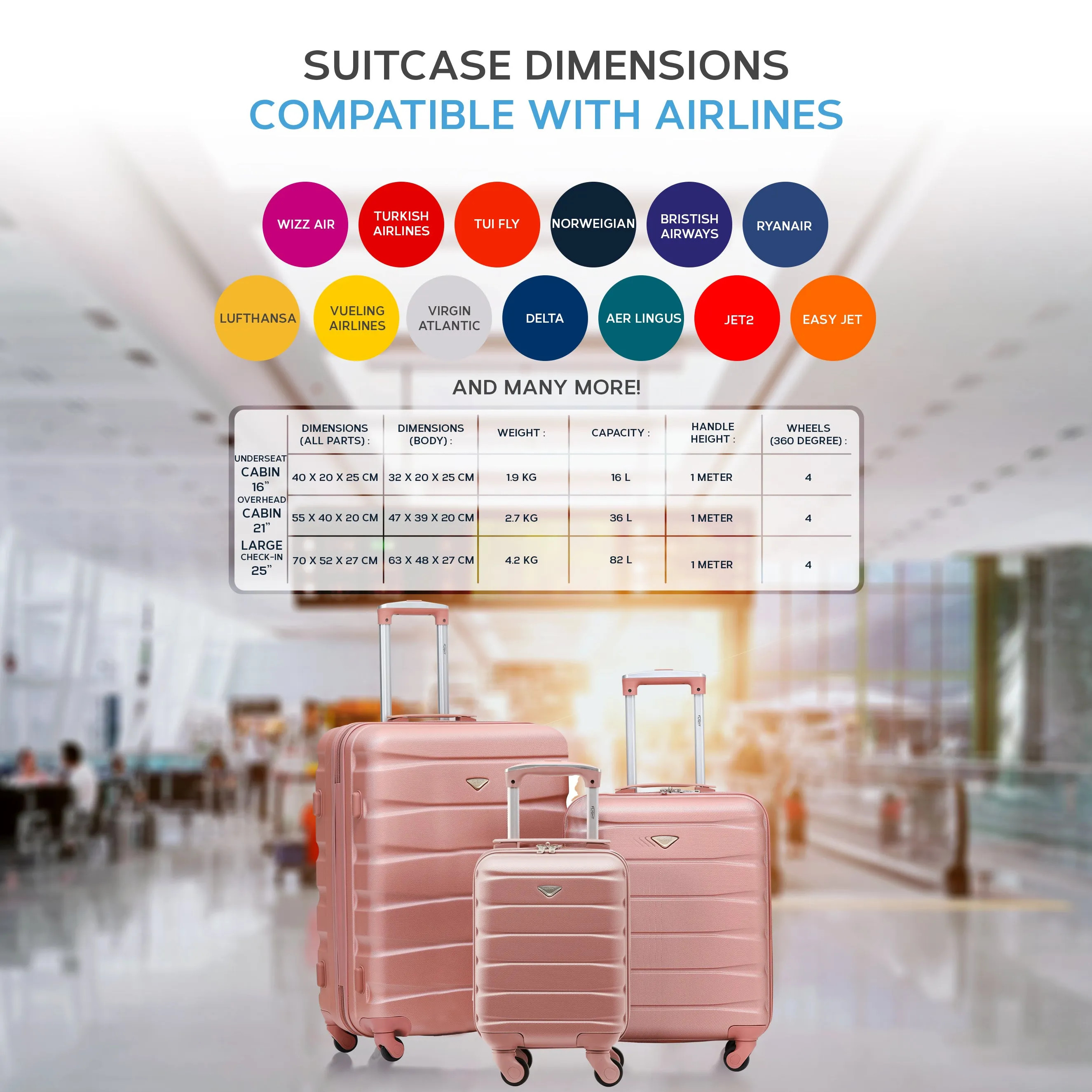 Lightweight Set of 2 Cabin Cases   Check In Bag Hard Case Luggage Ryanair