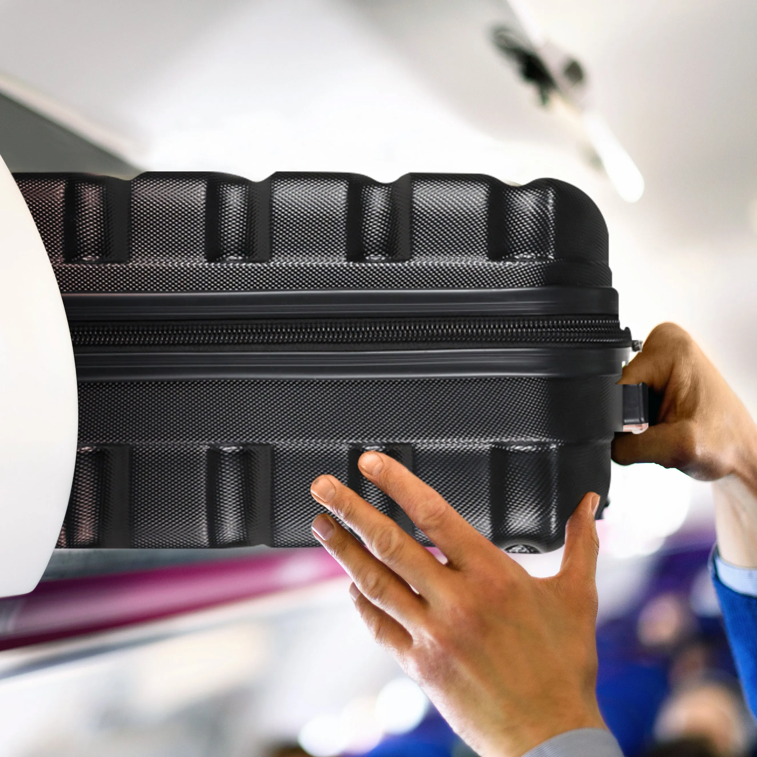 Lightweight Set of 4 Check In Overhead & Underseat Carry On Hard Case Luggage