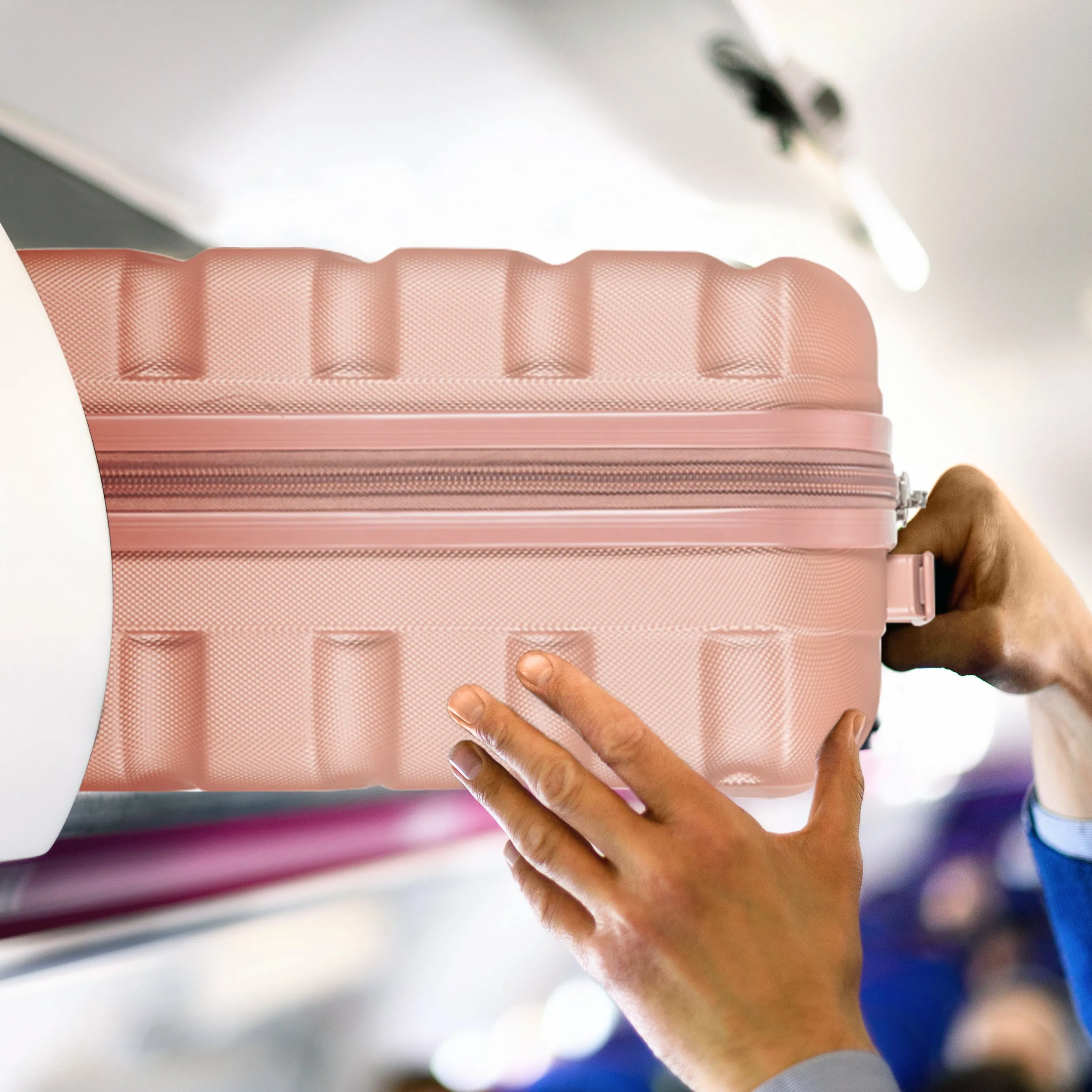 Lightweight Set of 4 Check In Overhead & Underseat Carry On Hard Case Luggage