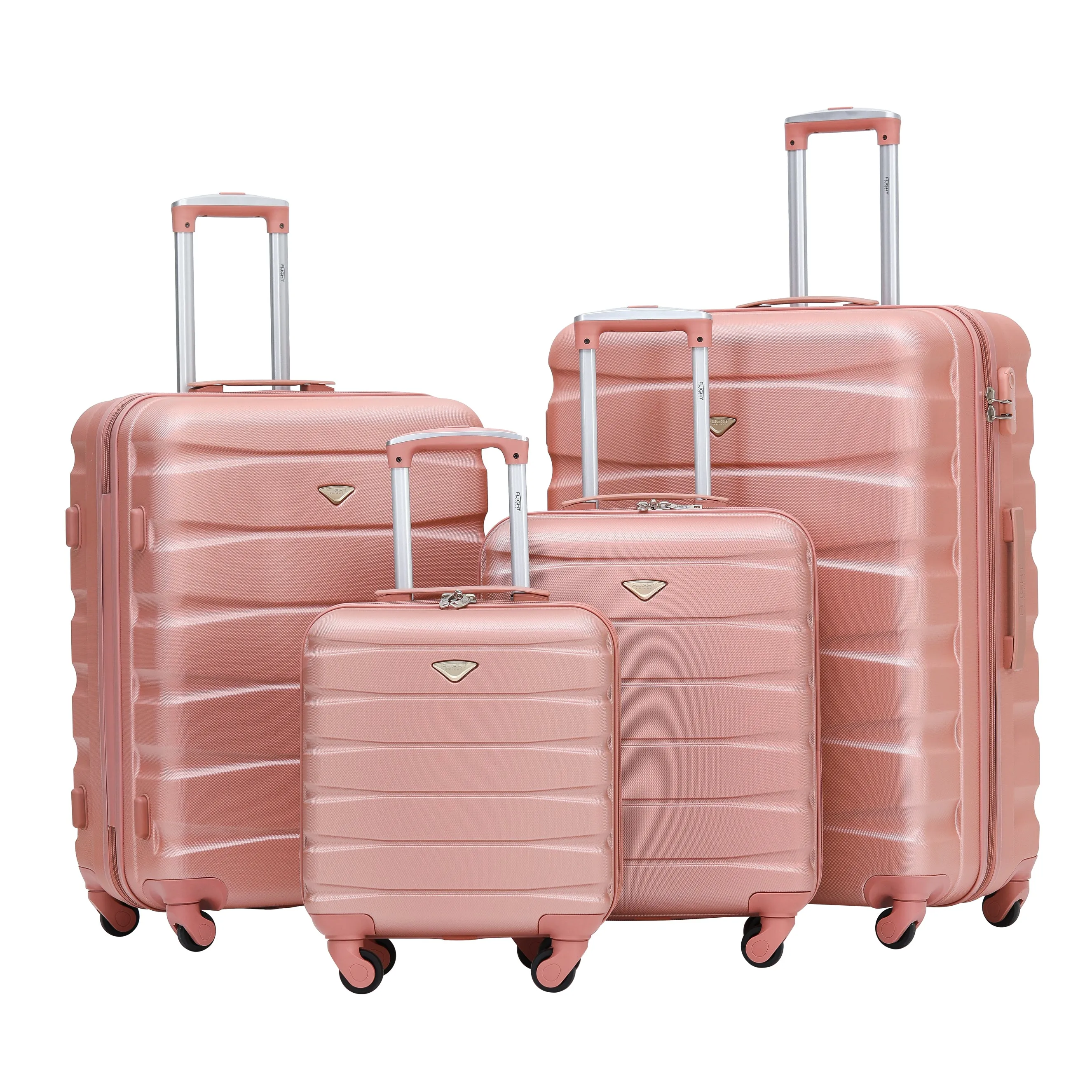 Lightweight Set of 4 Check In Overhead & Underseat Carry On Hard Case Luggage