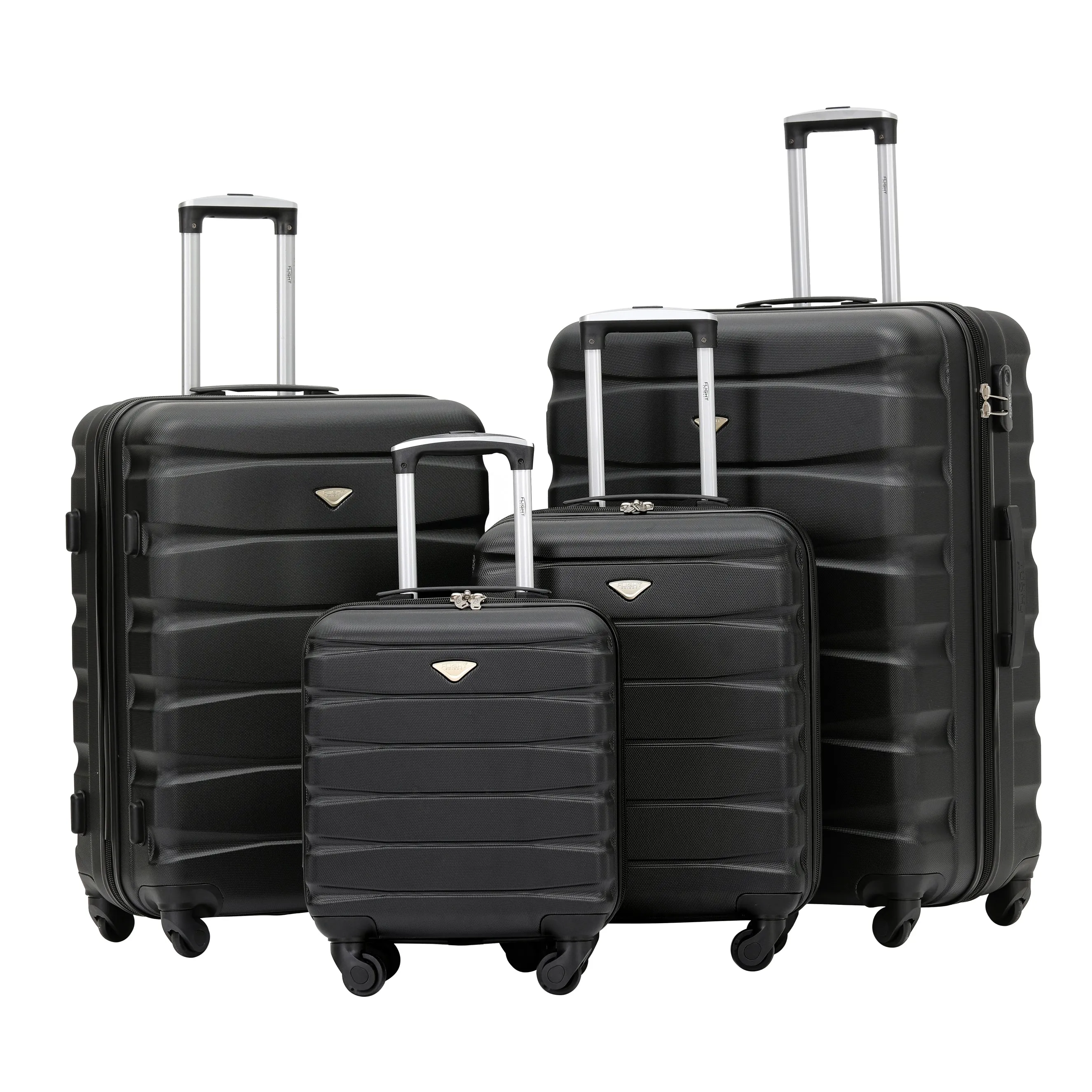 Lightweight Set of 4 Check In Overhead & Underseat Carry On Hard Case Luggage