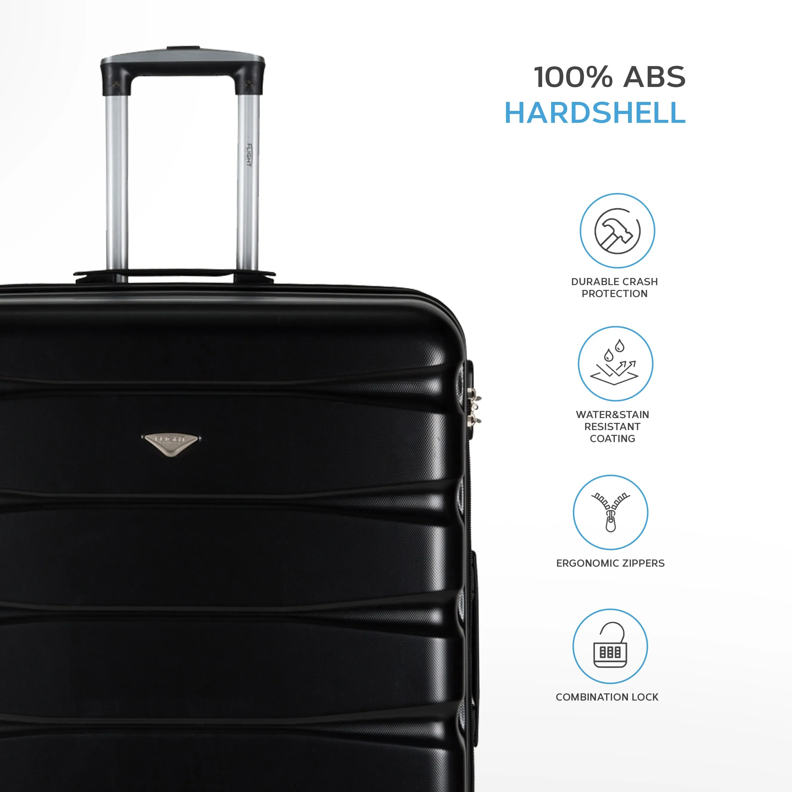 Lightweight Set of 4 Check In Overhead & Underseat Carry On Hard Case Luggage