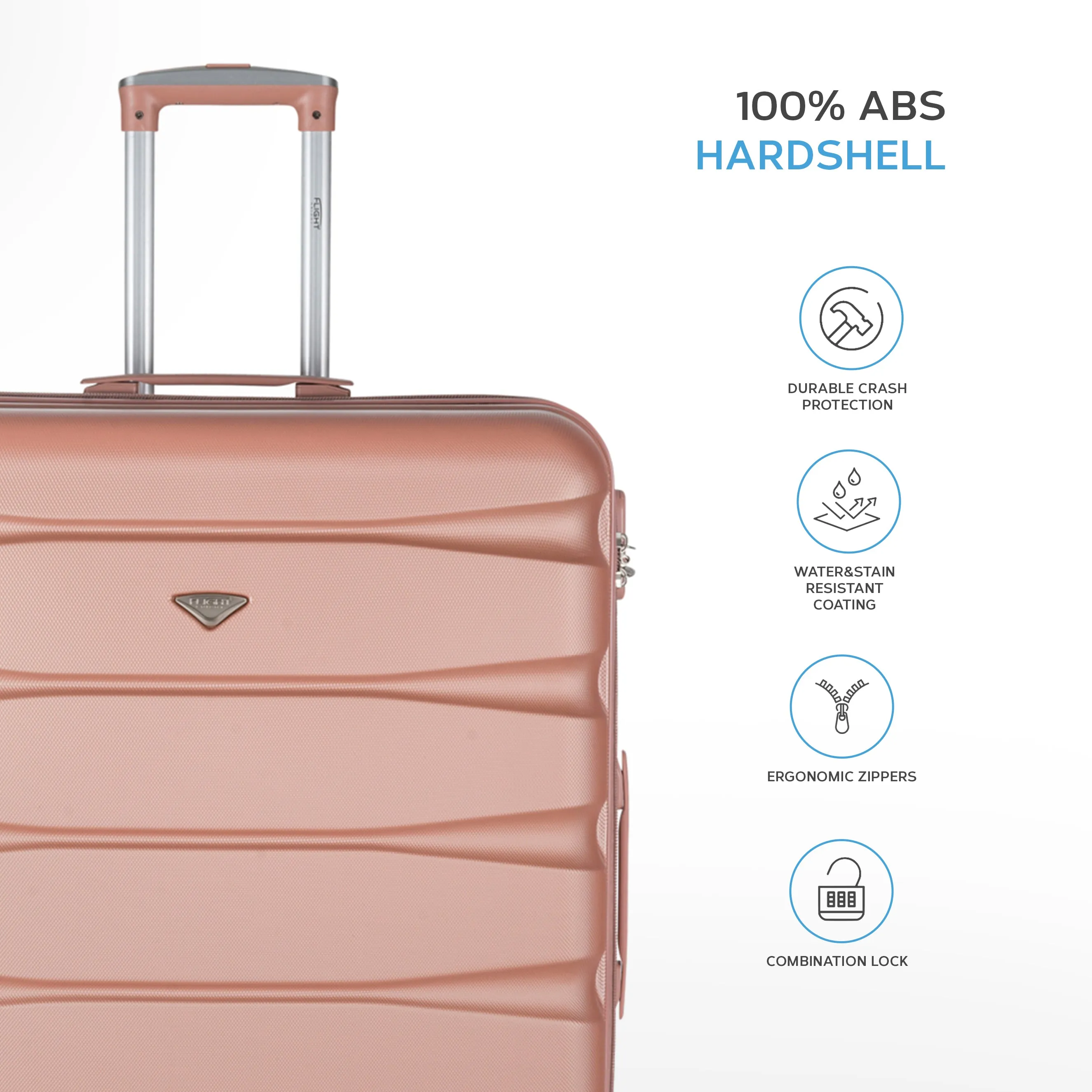 Lightweight Set of 4 Check In Overhead & Underseat Carry On Hard Case Luggage
