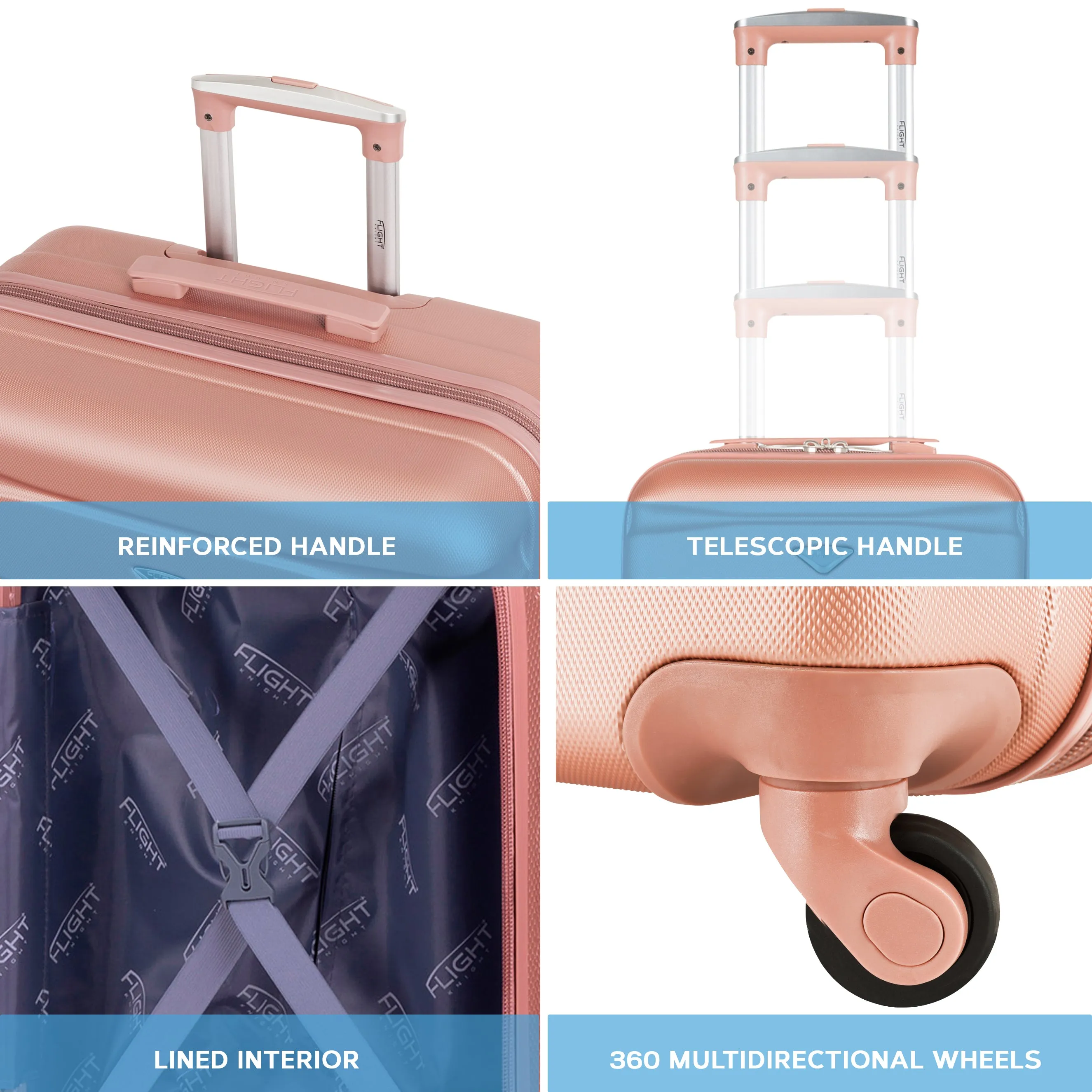 Lightweight Set of 4 Check In Overhead & Underseat Carry On Hard Case Luggage