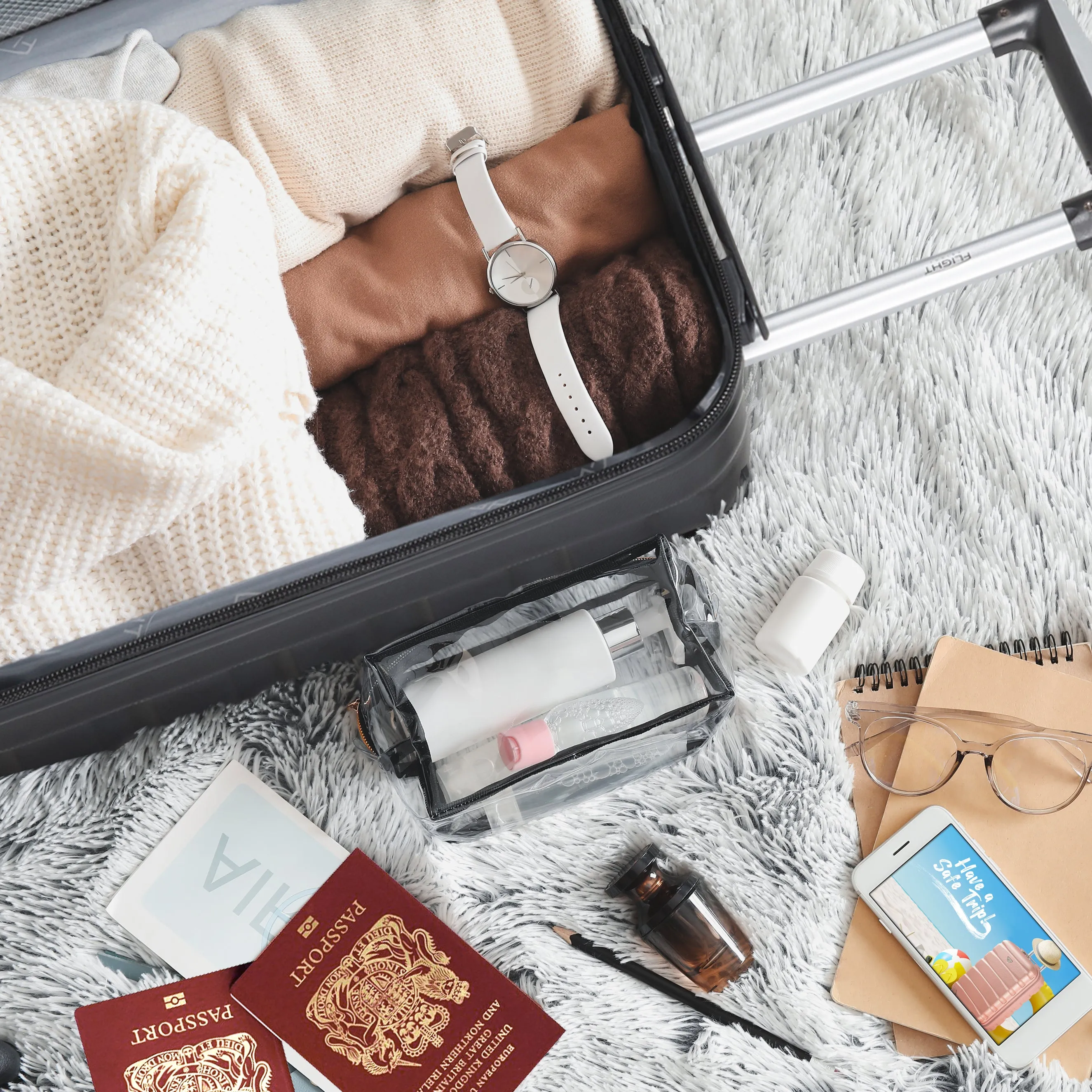 Lightweight Set of 4 Check In Overhead & Underseat Carry On Hard Case Luggage