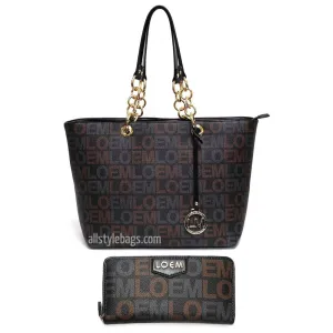 LOEM brand signature Print satchel Bag tote wallet set golden chain Designer ins