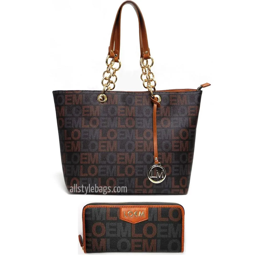 LOEM brand signature Print satchel Bag tote wallet set golden chain Designer ins