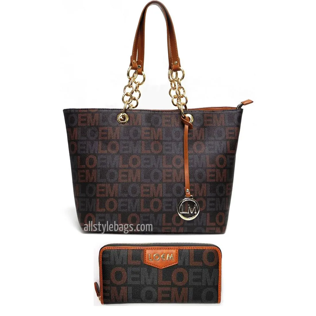 LOEM brand signature Print satchel Bag tote wallet set golden chain Designer ins