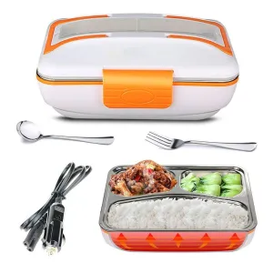 LOHOME Electric Heating Lunch Box - Insulated Car Lunch Box Bento Meal Heater Food Warmer Stainless Steel Portable Lunch Containers with Car Charging Function Free Spoon & Fork (Orange)