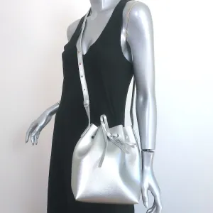 Mansur Gavriel Mini Bucket Bag Silver Metallic Textured Leather Crossbody NEW