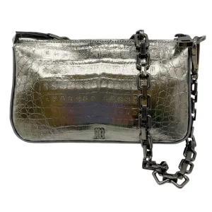 Maria Oliver Silver Metallic Genuine Crocodile Skin Leather Handbag