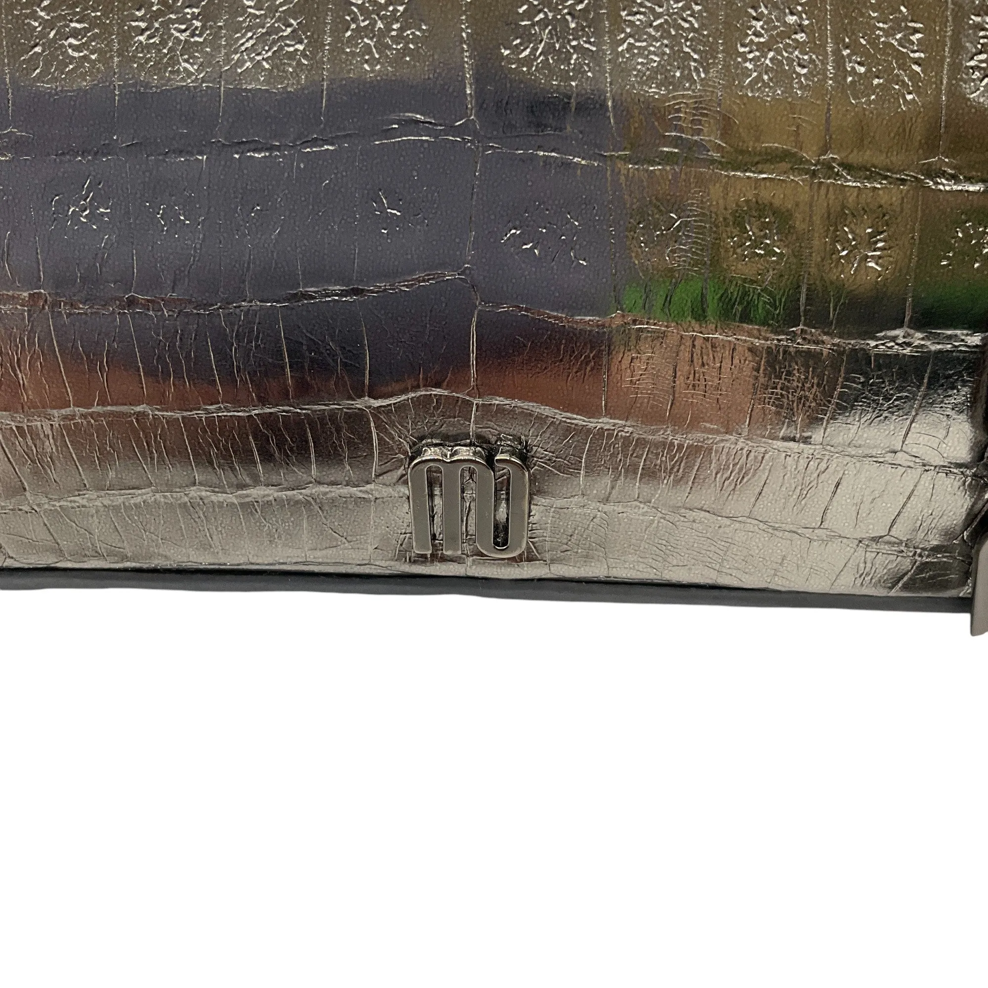 Maria Oliver Silver Metallic Genuine Crocodile Skin Leather Handbag