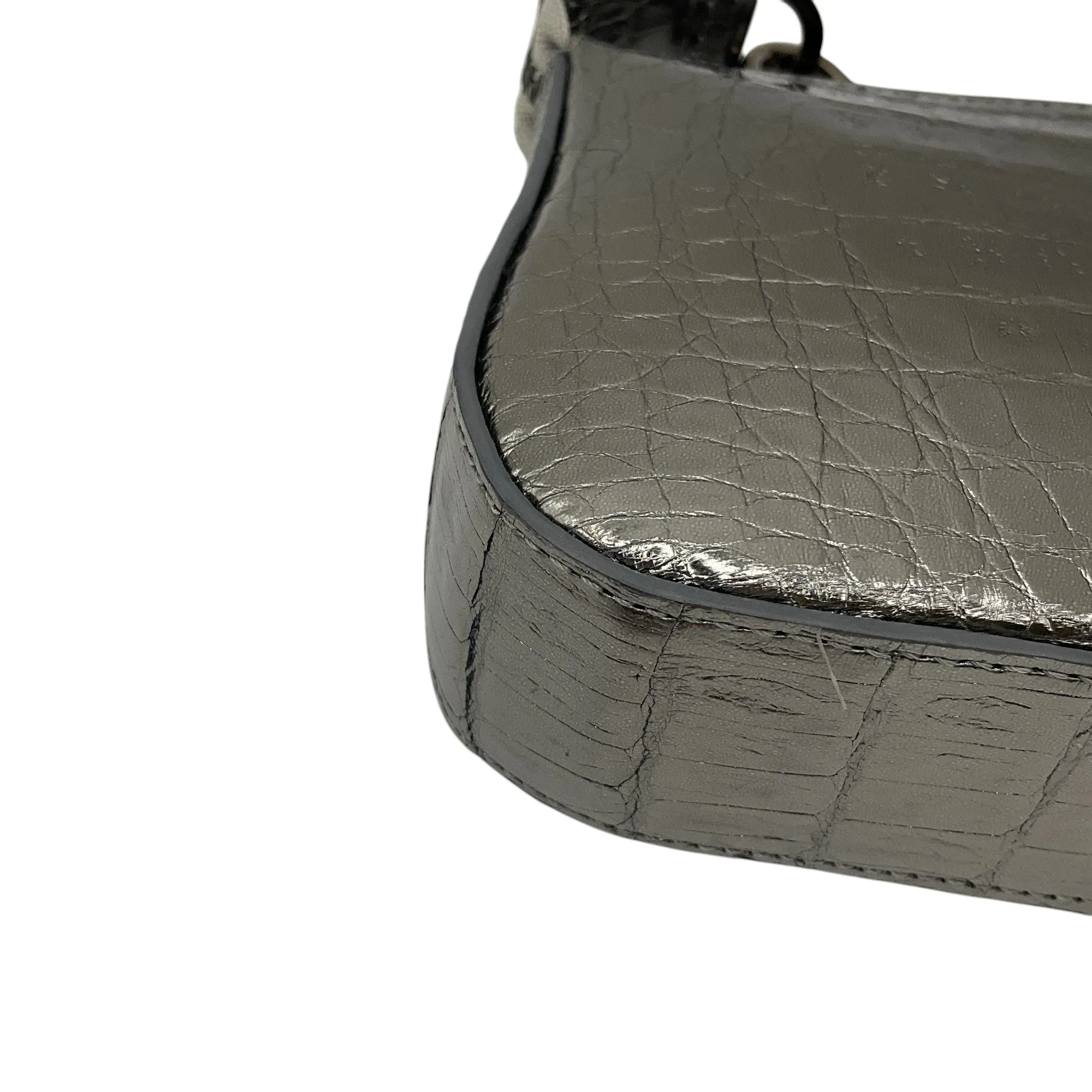 Maria Oliver Silver Metallic Genuine Crocodile Skin Leather Handbag