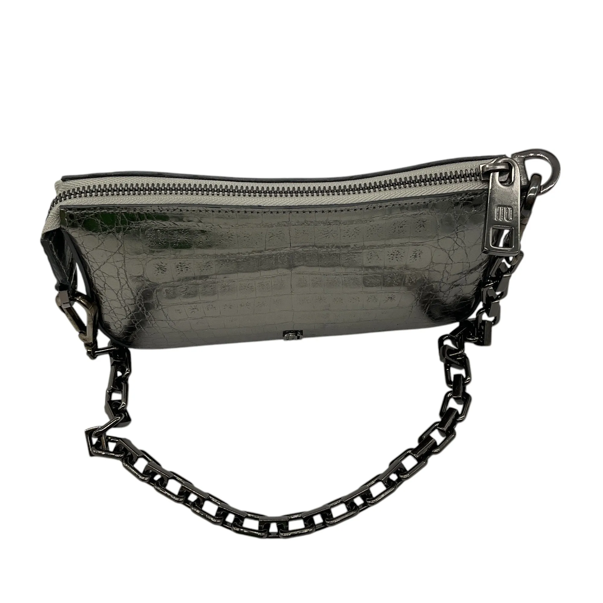Maria Oliver Silver Metallic Genuine Crocodile Skin Leather Handbag