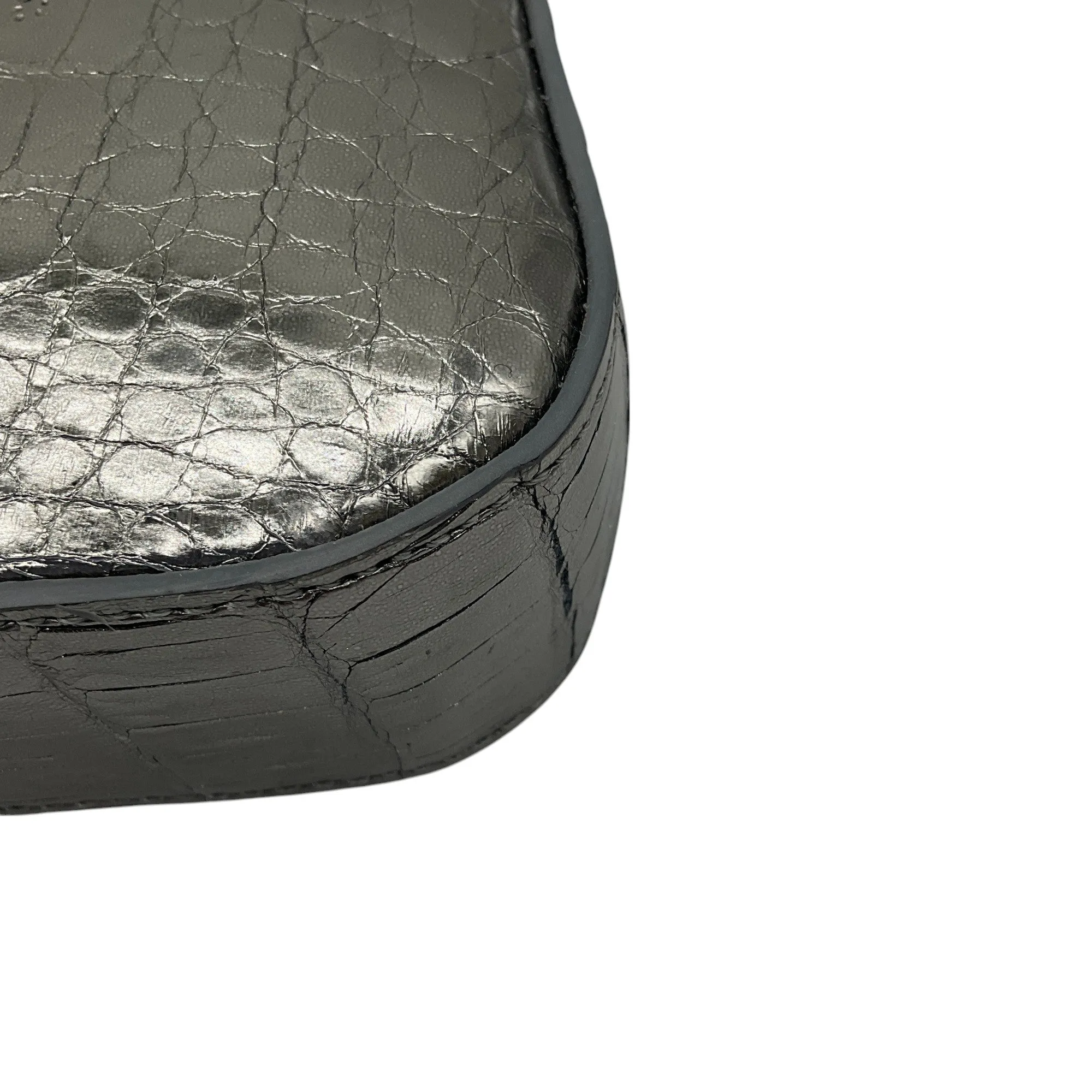Maria Oliver Silver Metallic Genuine Crocodile Skin Leather Handbag