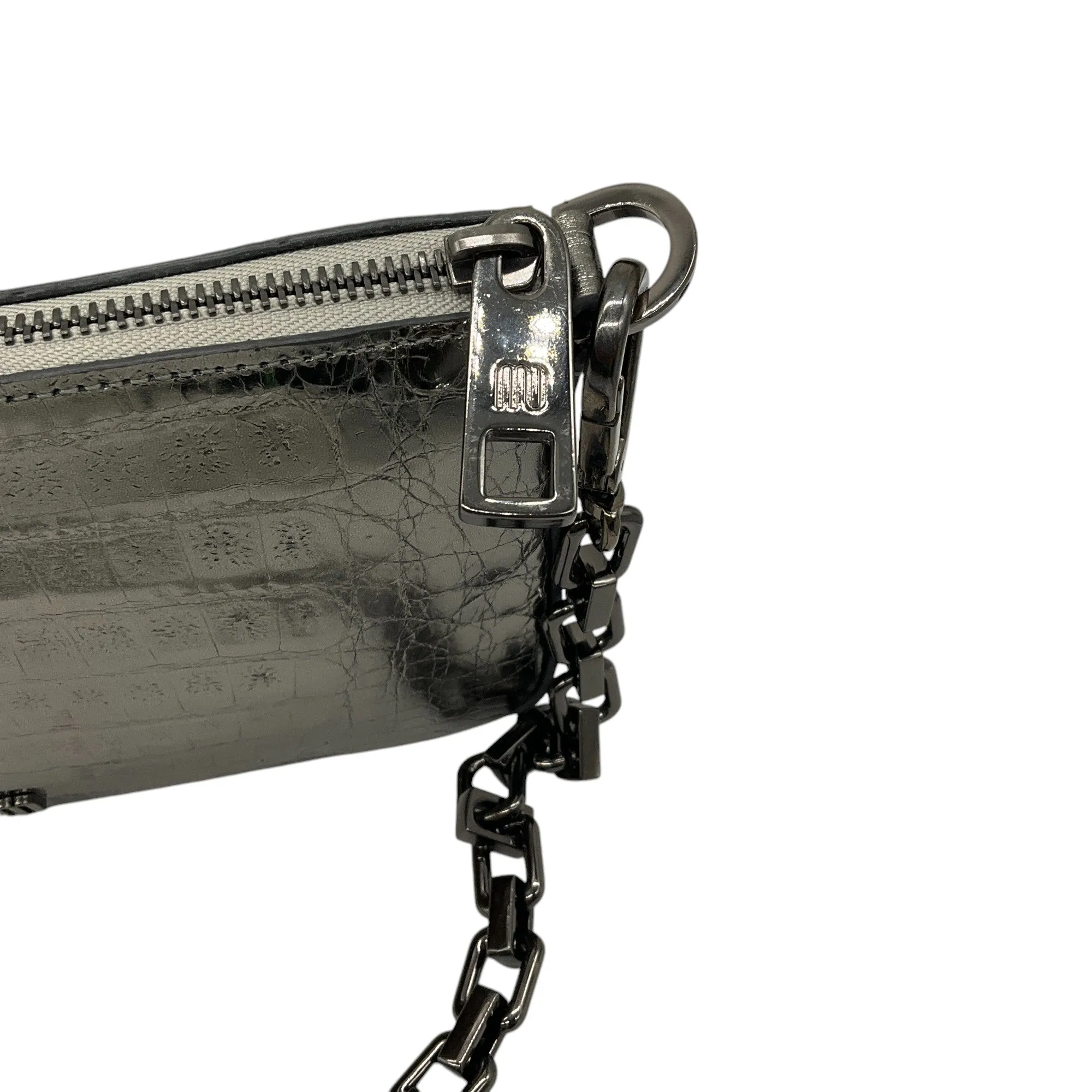 Maria Oliver Silver Metallic Genuine Crocodile Skin Leather Handbag