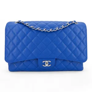 Maxi Jumbo Classic Single Flap Bag in Blue Roi Caviar