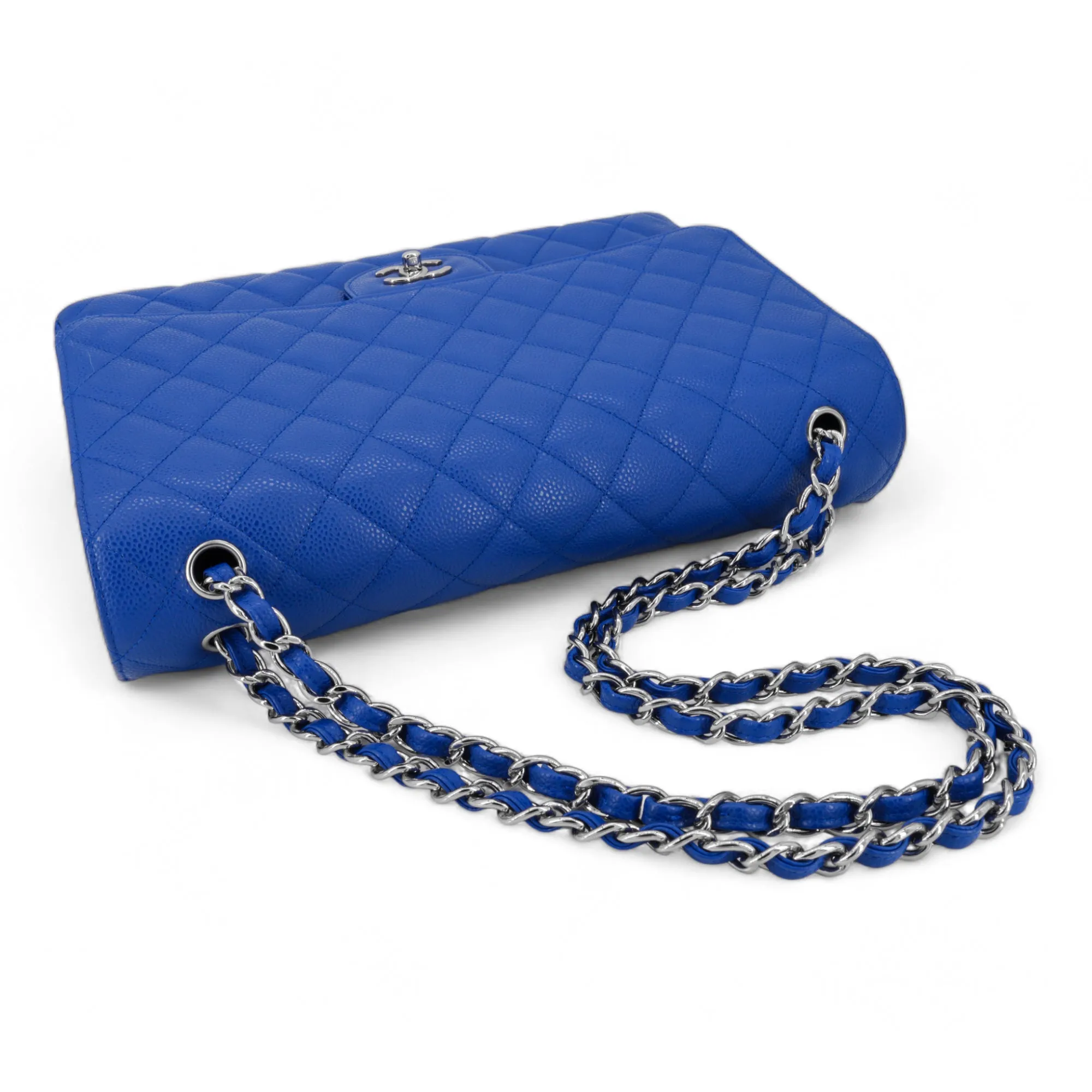 Maxi Jumbo Classic Single Flap Bag in Blue Roi Caviar