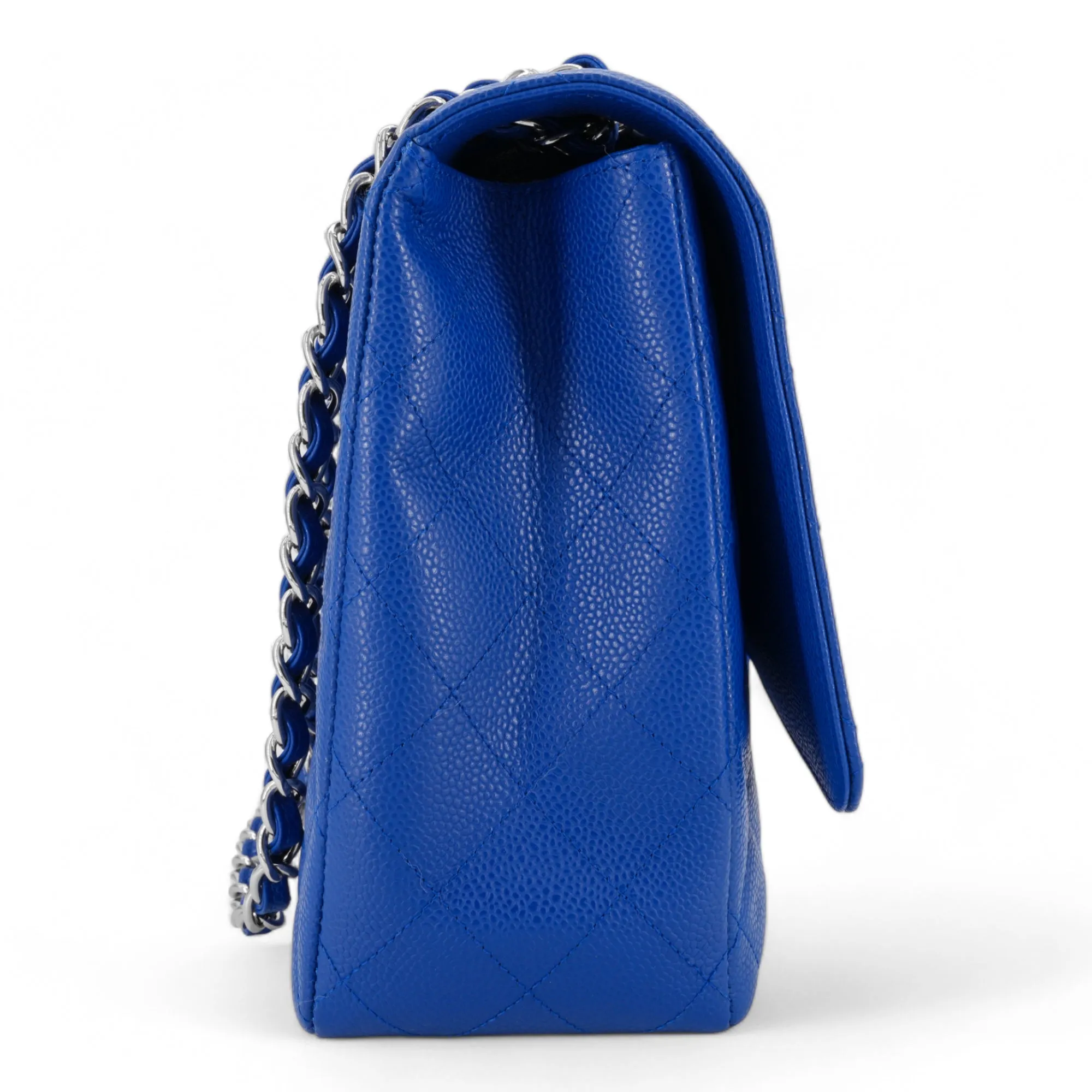 Maxi Jumbo Classic Single Flap Bag in Blue Roi Caviar