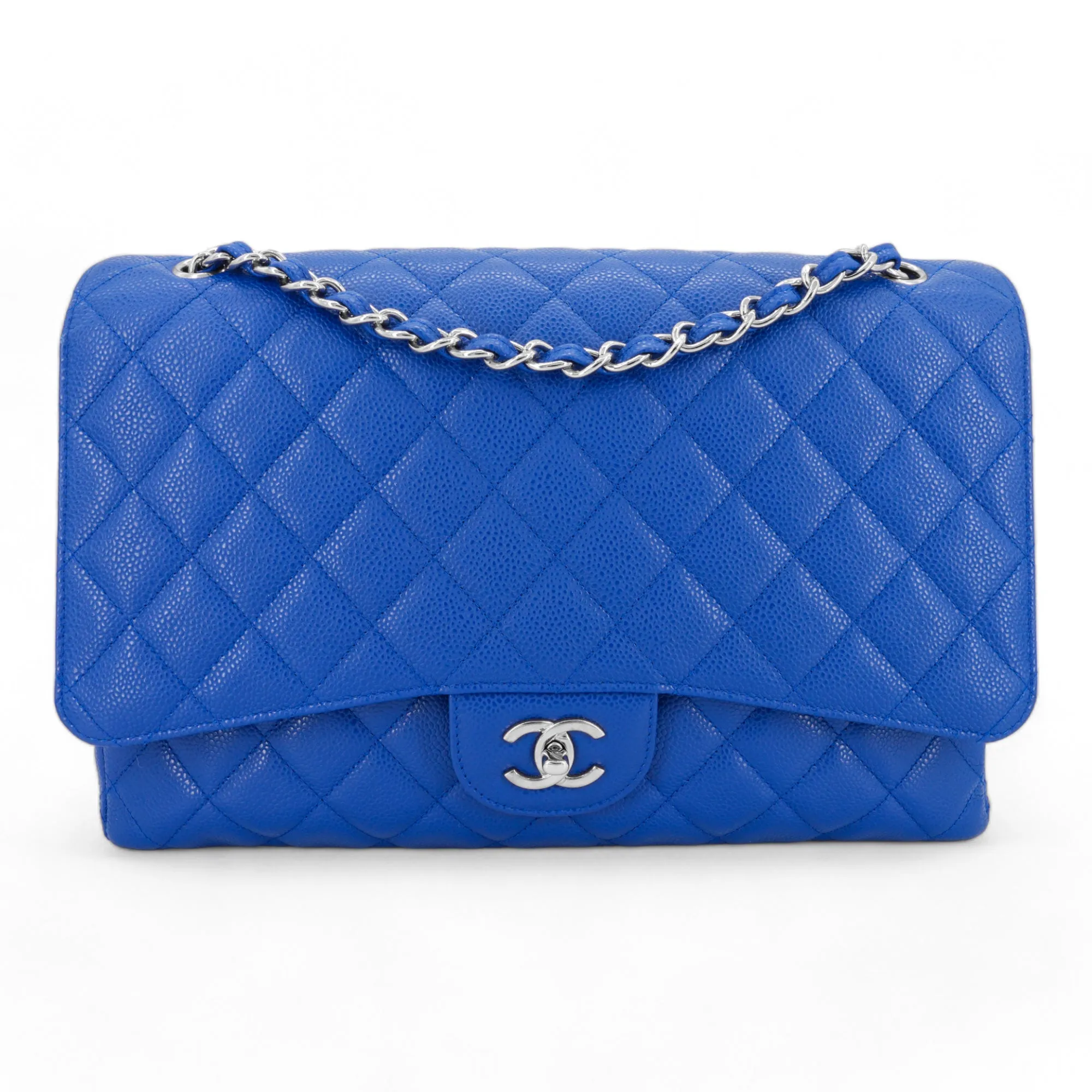 Maxi Jumbo Classic Single Flap Bag in Blue Roi Caviar
