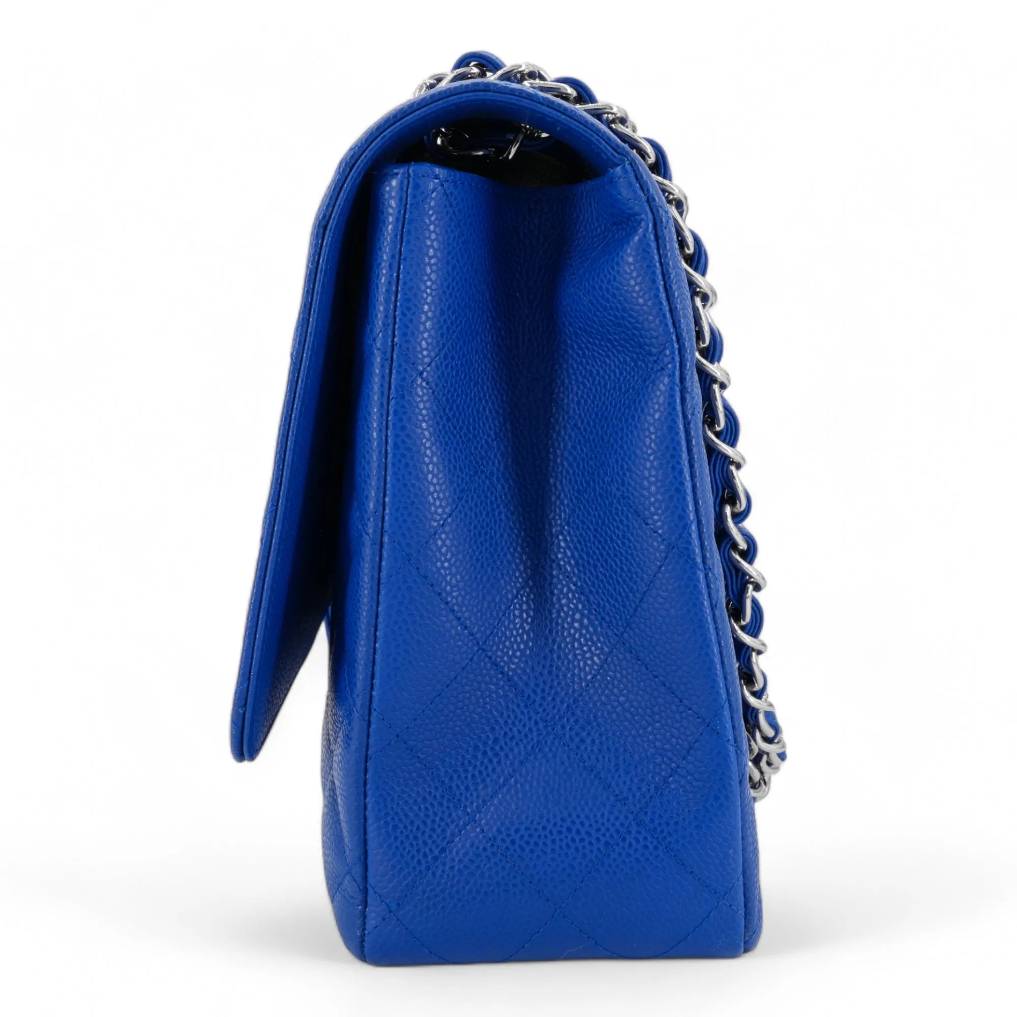 Maxi Jumbo Classic Single Flap Bag in Blue Roi Caviar