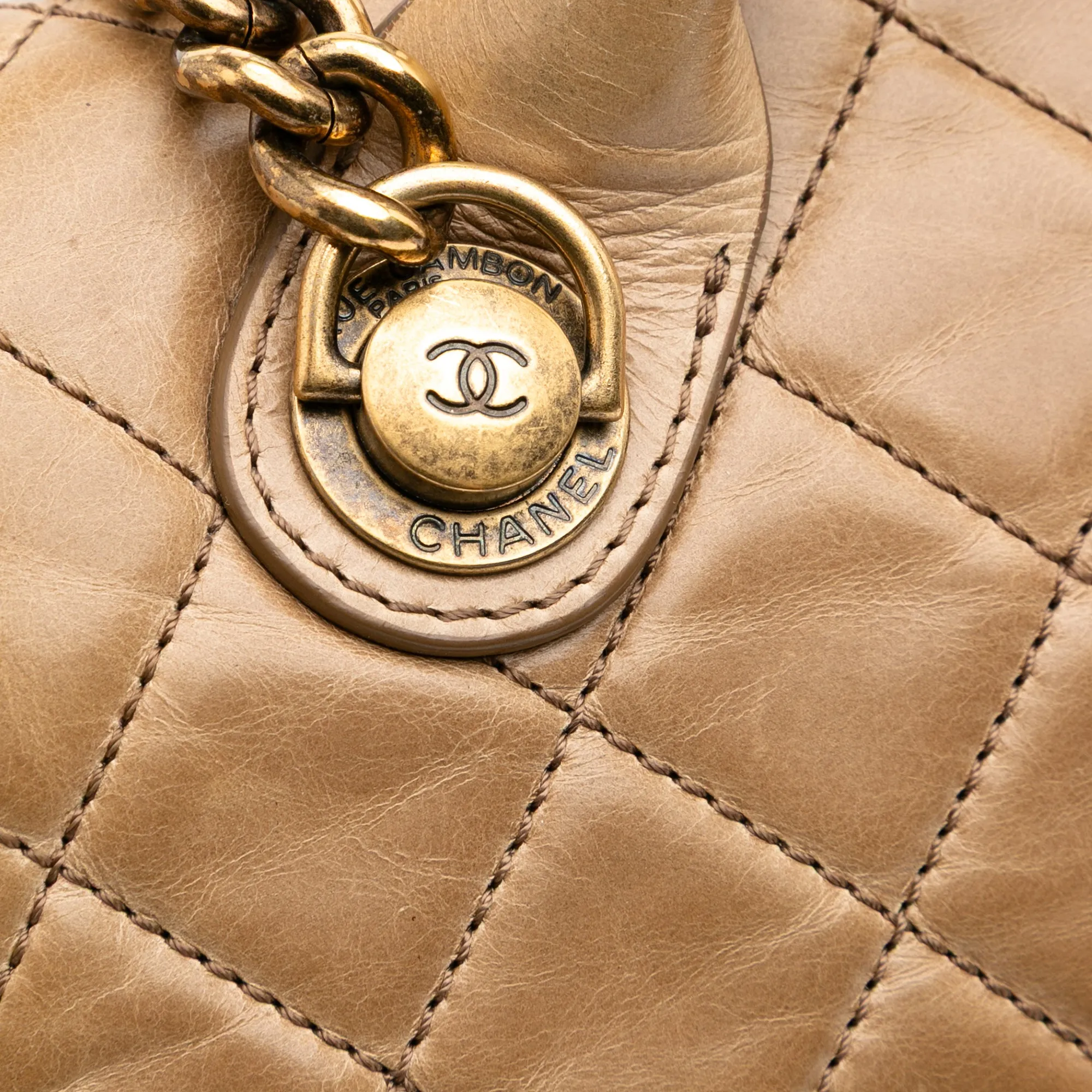 Medium Glazed Calfskin Castle Rock Top Handle Flap