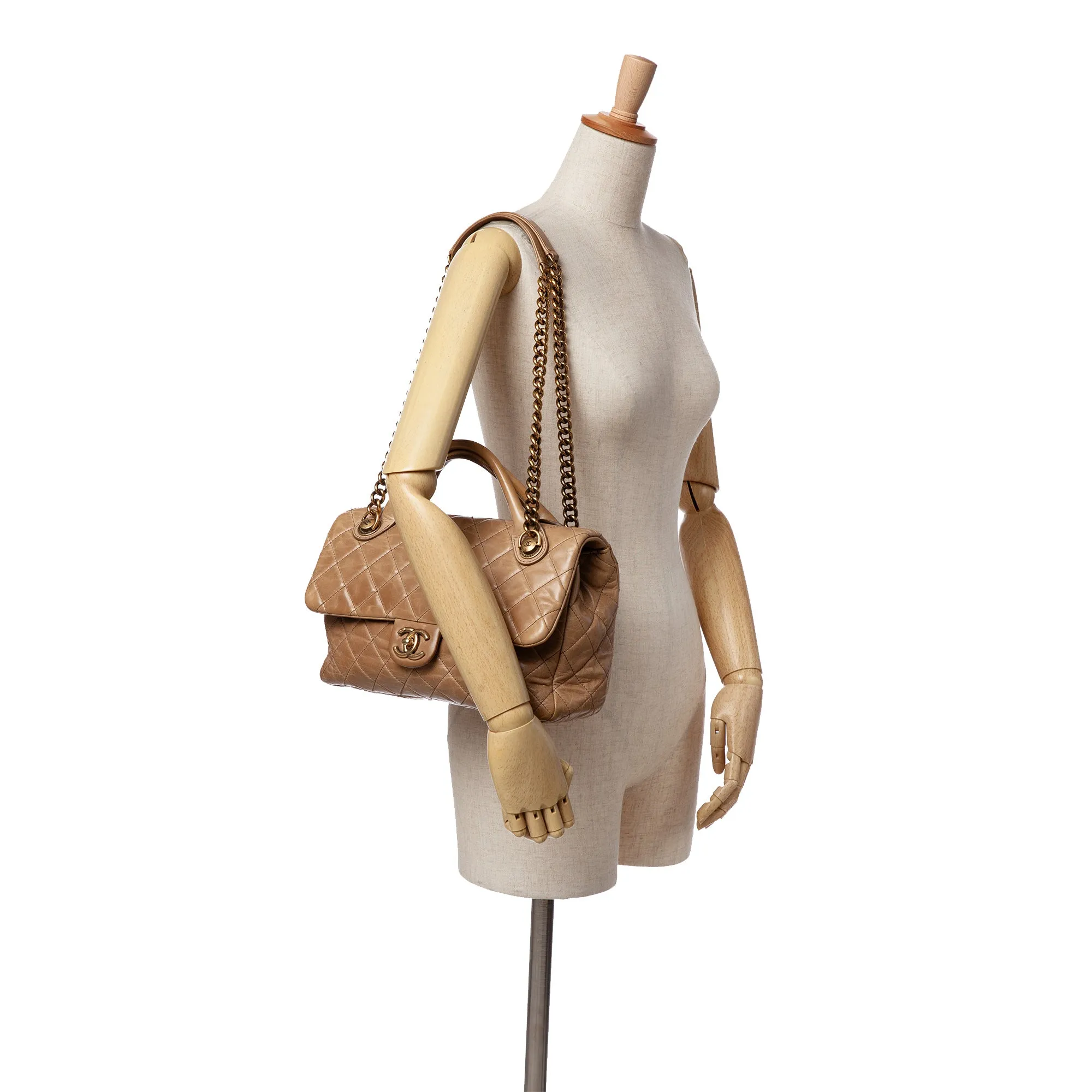 Medium Glazed Calfskin Castle Rock Top Handle Flap