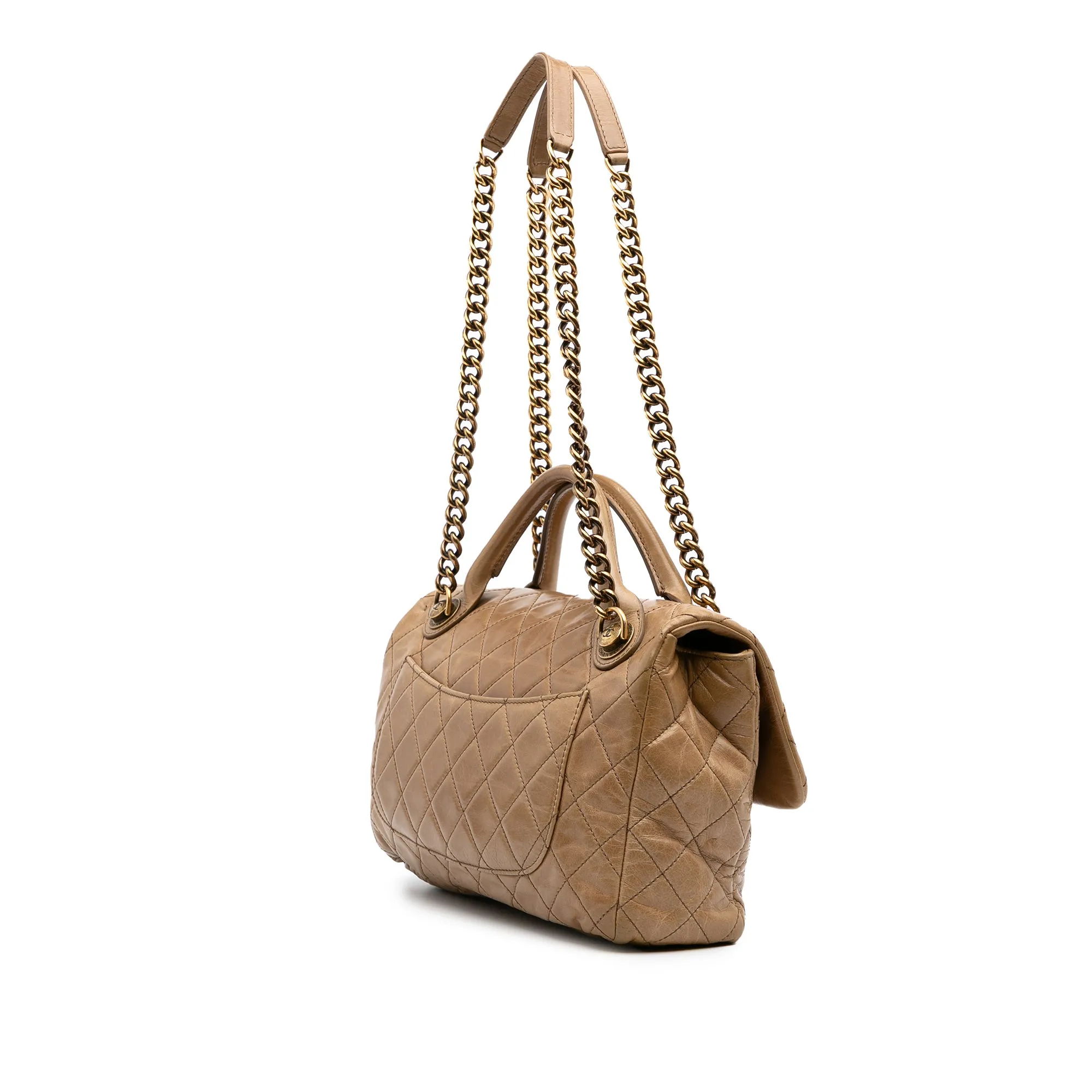 Medium Glazed Calfskin Castle Rock Top Handle Flap