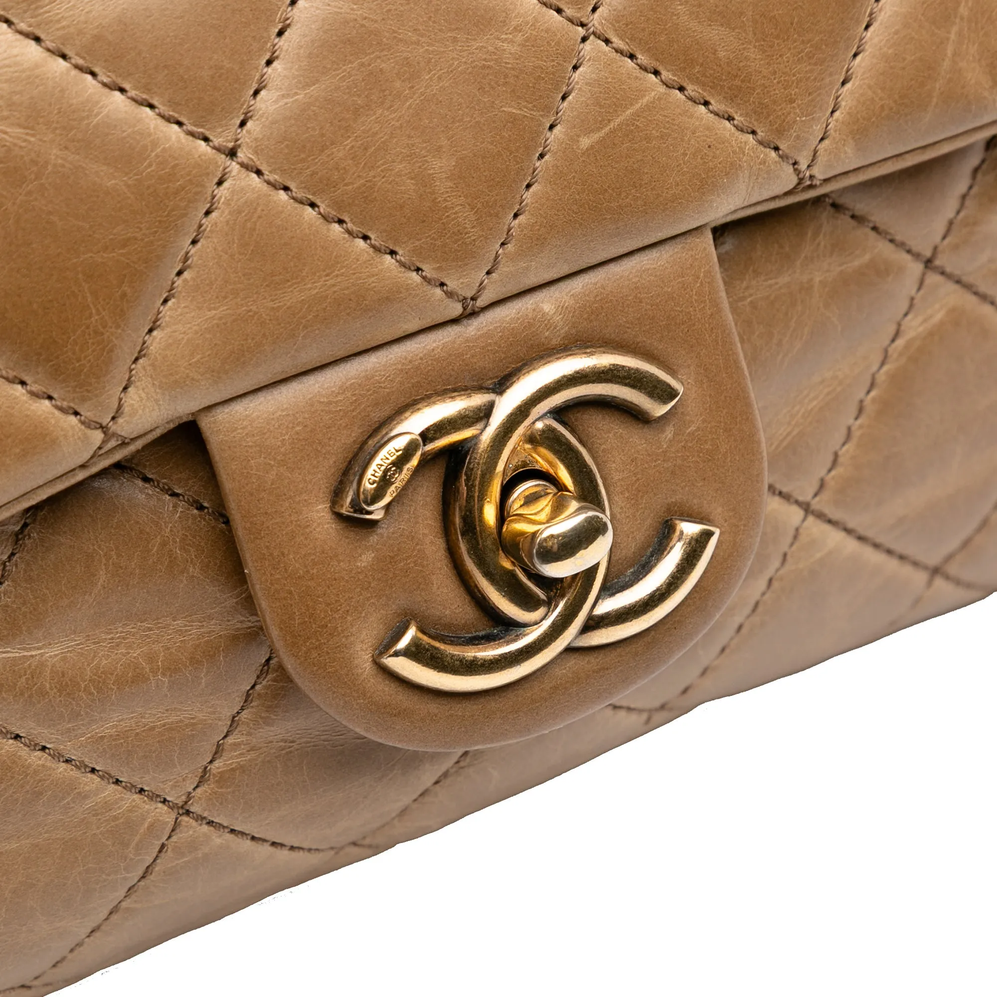 Medium Glazed Calfskin Castle Rock Top Handle Flap
