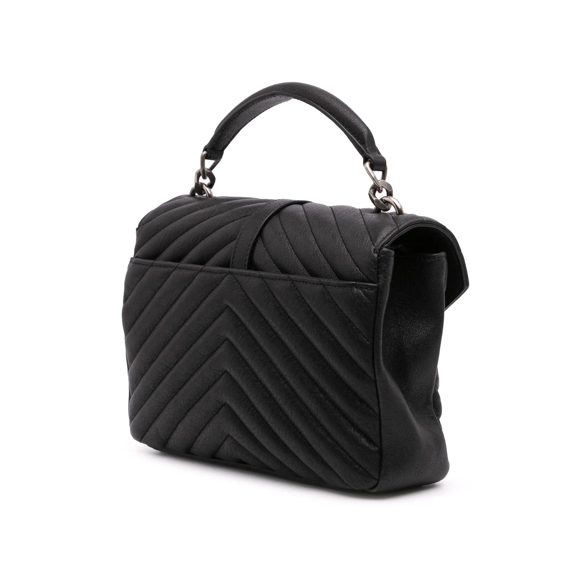 Medium Quilted Chevron Sheepskin College Satchel